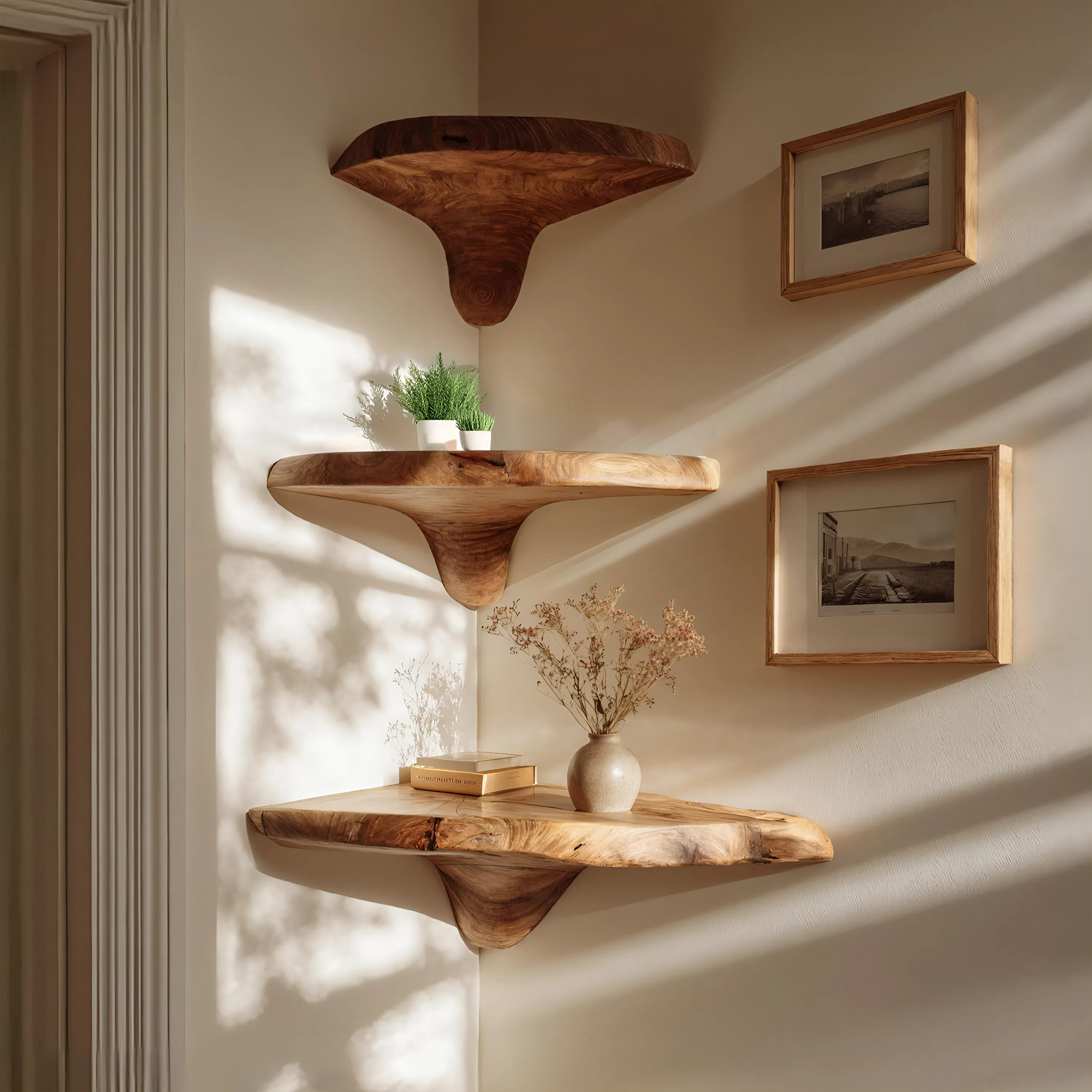 Handcrafted Wooden Live Edge Mushroom Shelf For Entryway Design SILDTTNCMS004