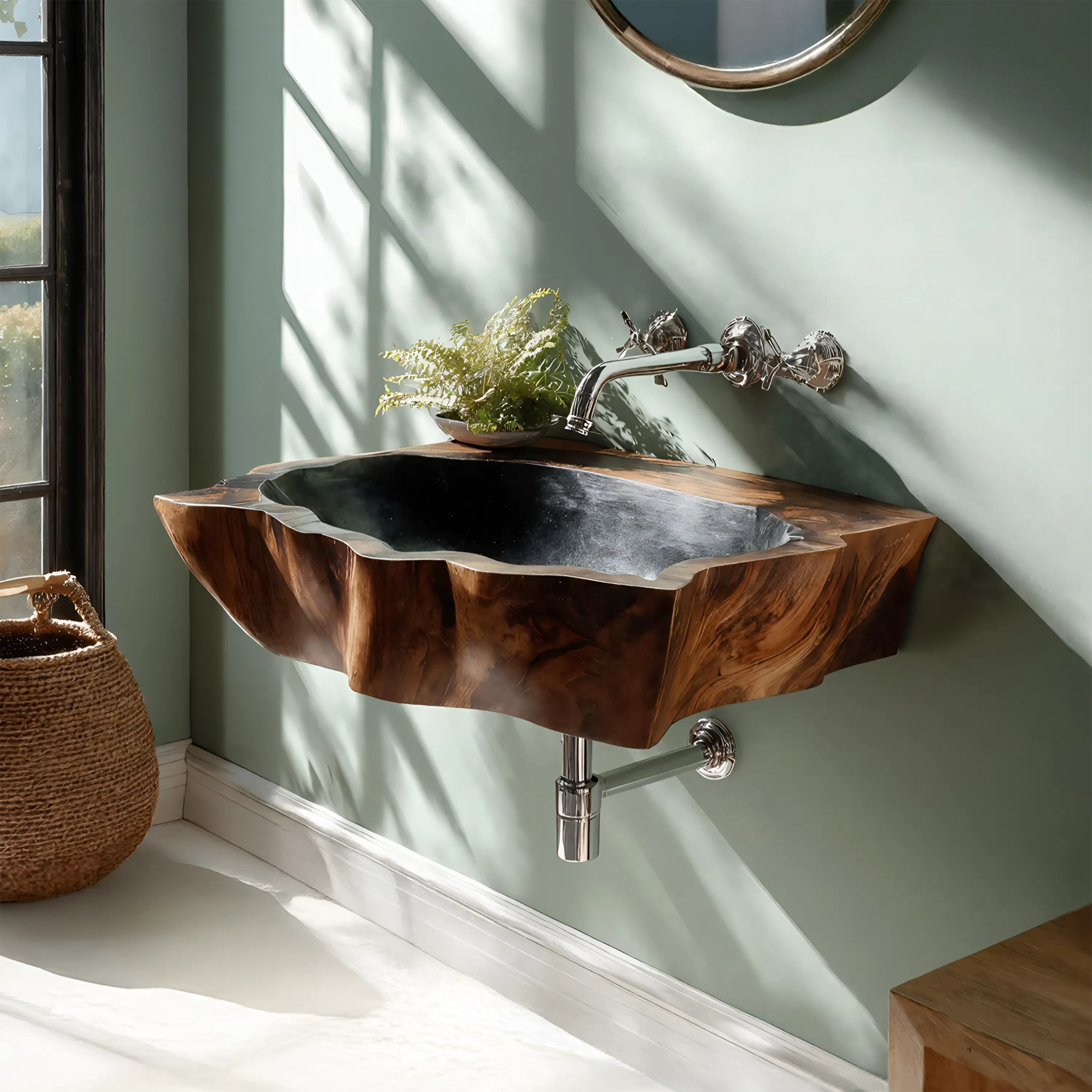Farmhouse Wall Mounted Wooden Bathroom Sink For Vintage Bathroom Decor SILDTTNVS054