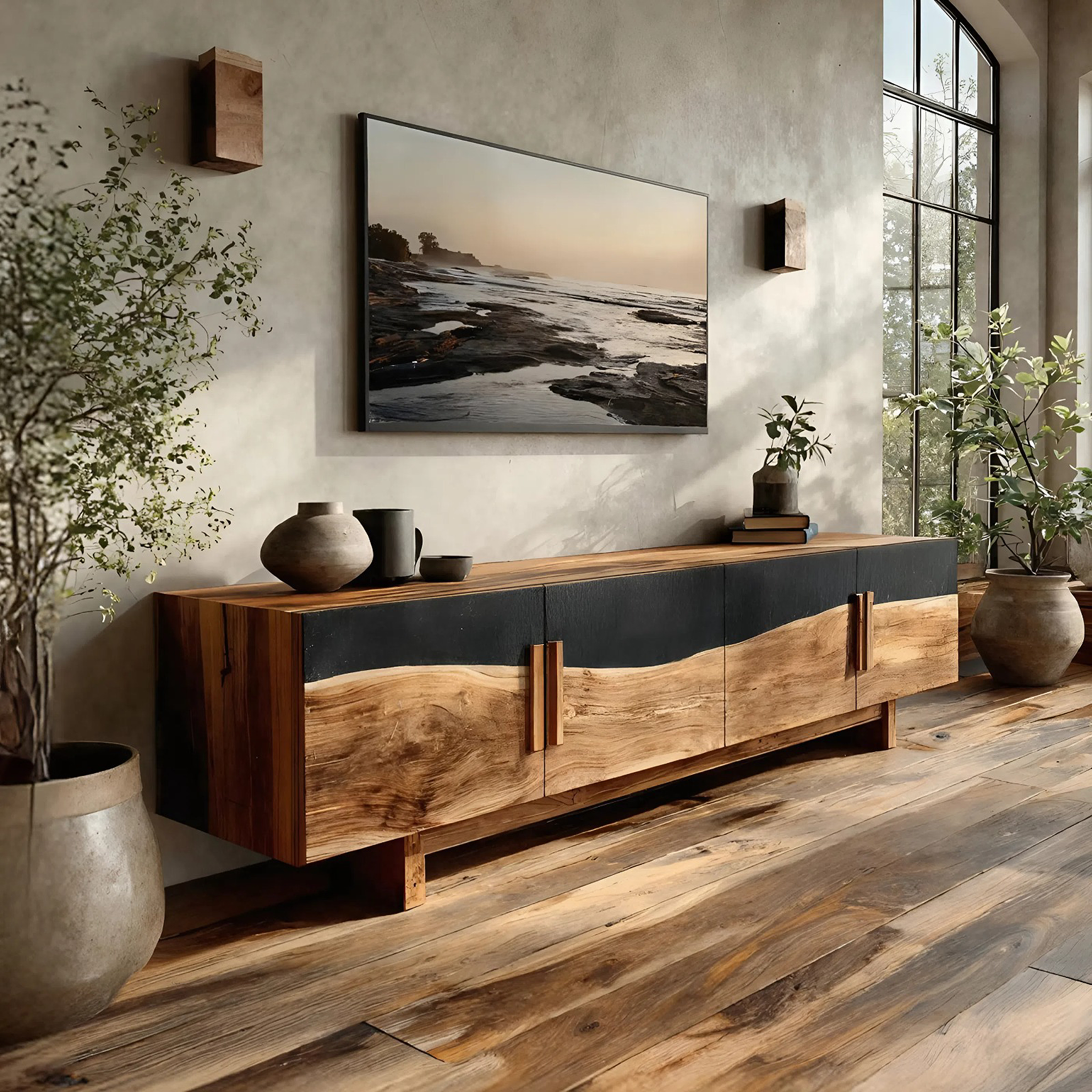 Mid Century Natural Wood Entertainment Unit For Decor SILDTTNTVC114