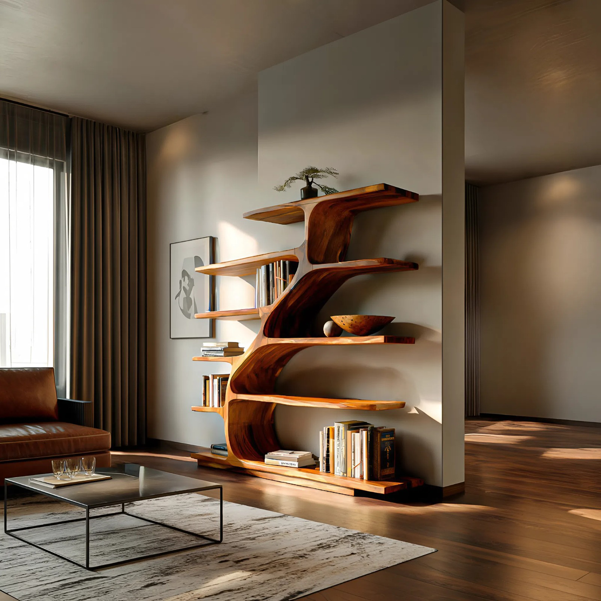 Organic Modern Bookshelf With Flowing Curves For Home Decor RTTHTTBS056