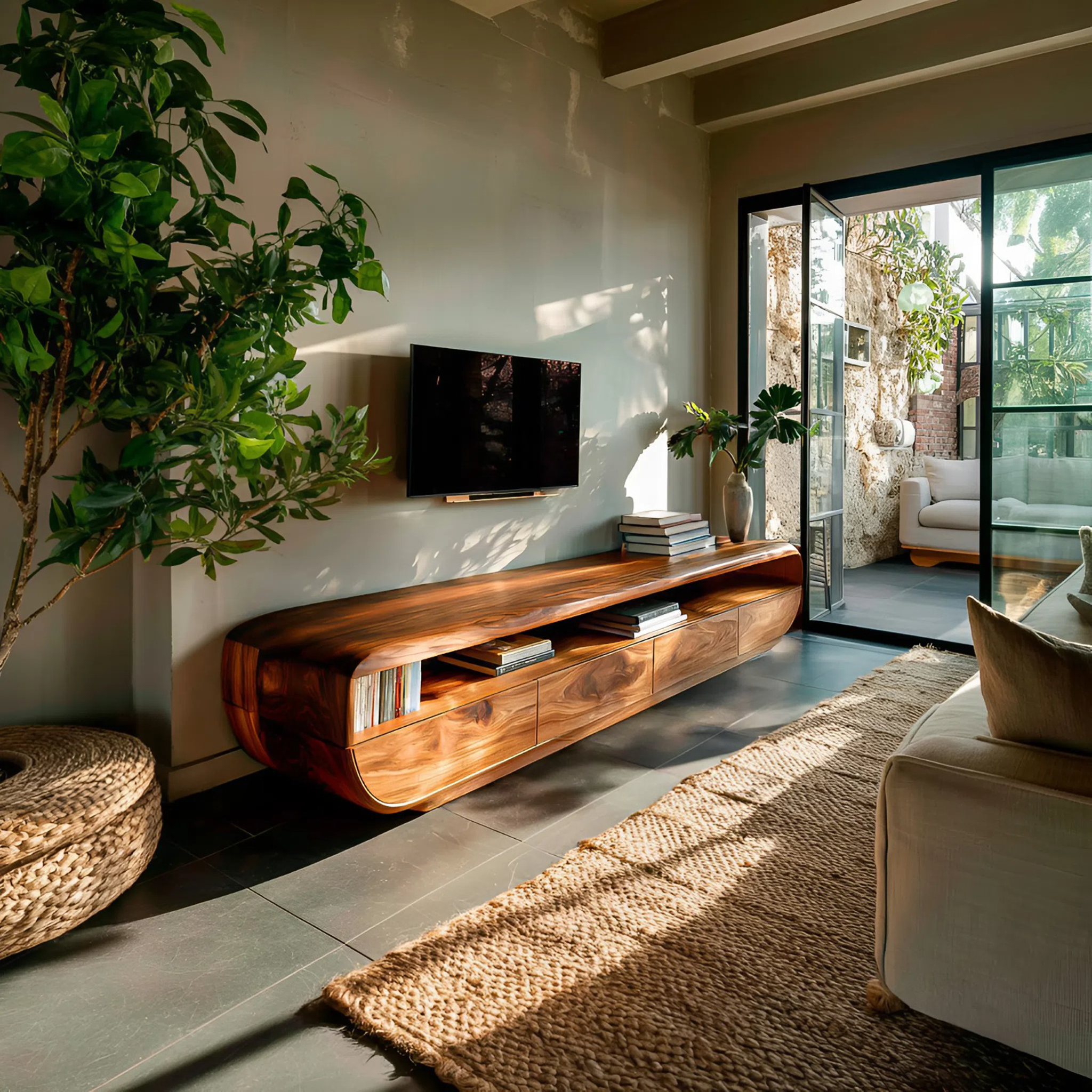 Handcrafted TV Cabinet Design Spacious Drawers For Living RTTHTTTVC066