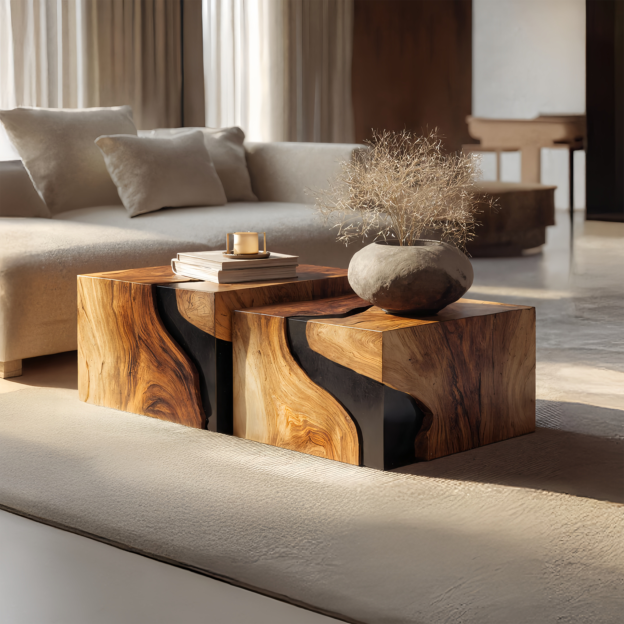 Farmhouse Solid Wood Cube Coffee Table For Cozy Rooms SILDTTNCF053