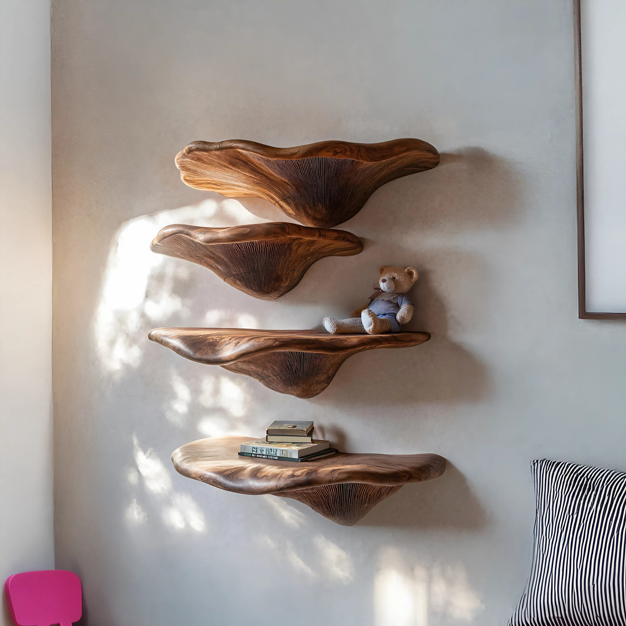 Mid Century Solid Wood Mushroom Shelf For Living Room Wall Decor SILDTTRMR009