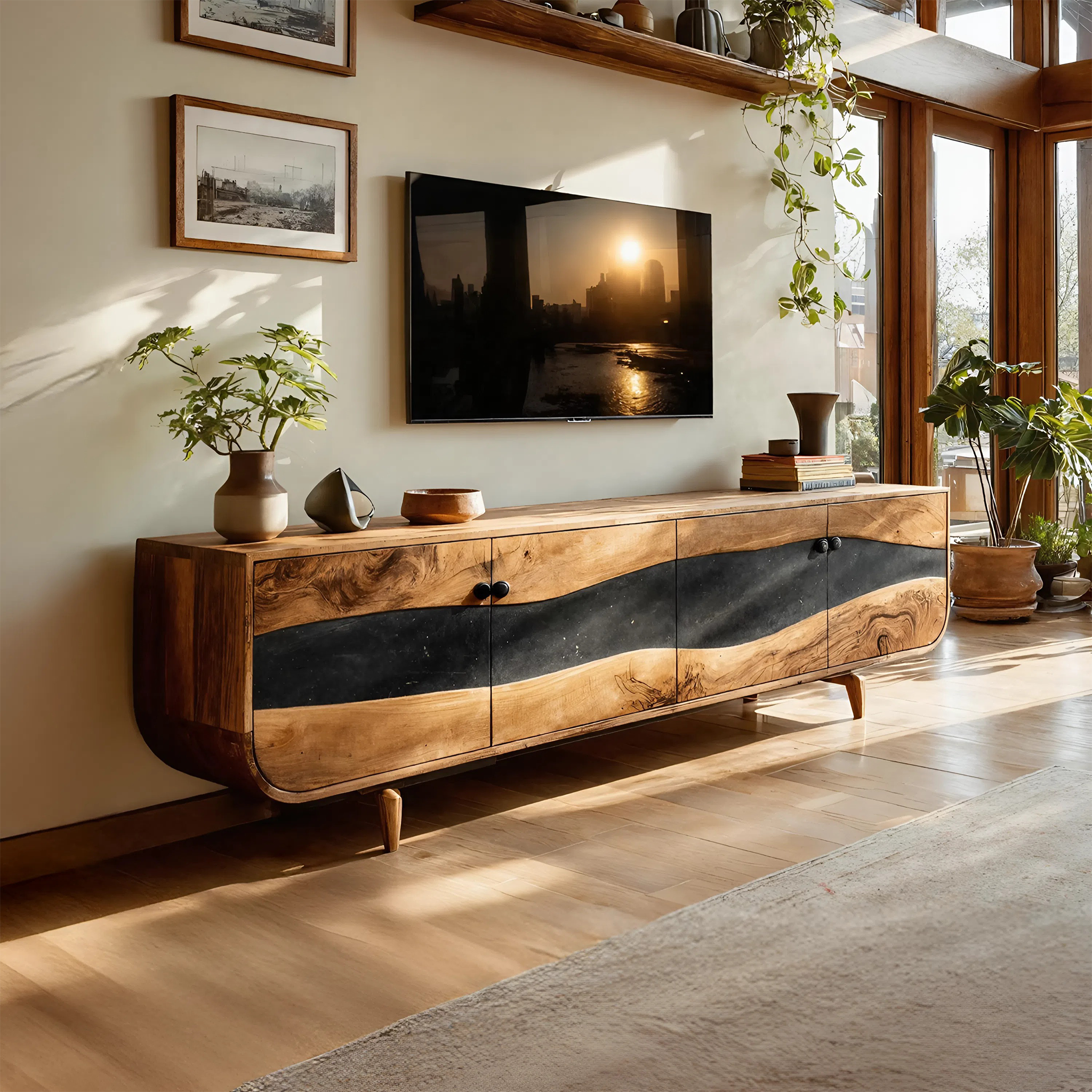 Handcrafted Wooden Live Edge TV Stand For Furniture Decor SILDTTNTVC084