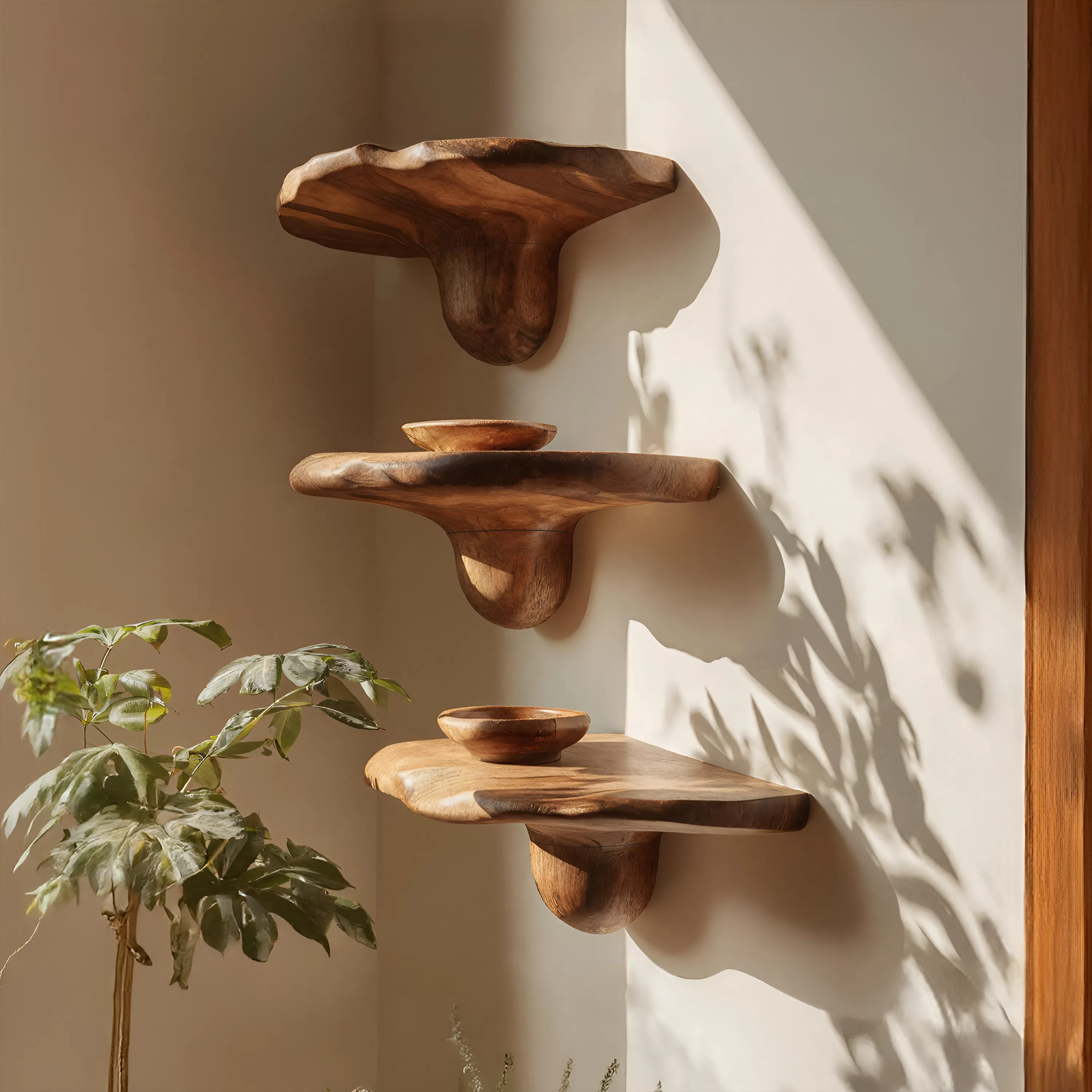 Handcrafted Solid Wood Mushroom Shelf For Bedroom Furniture Decor SILDTTNMR008