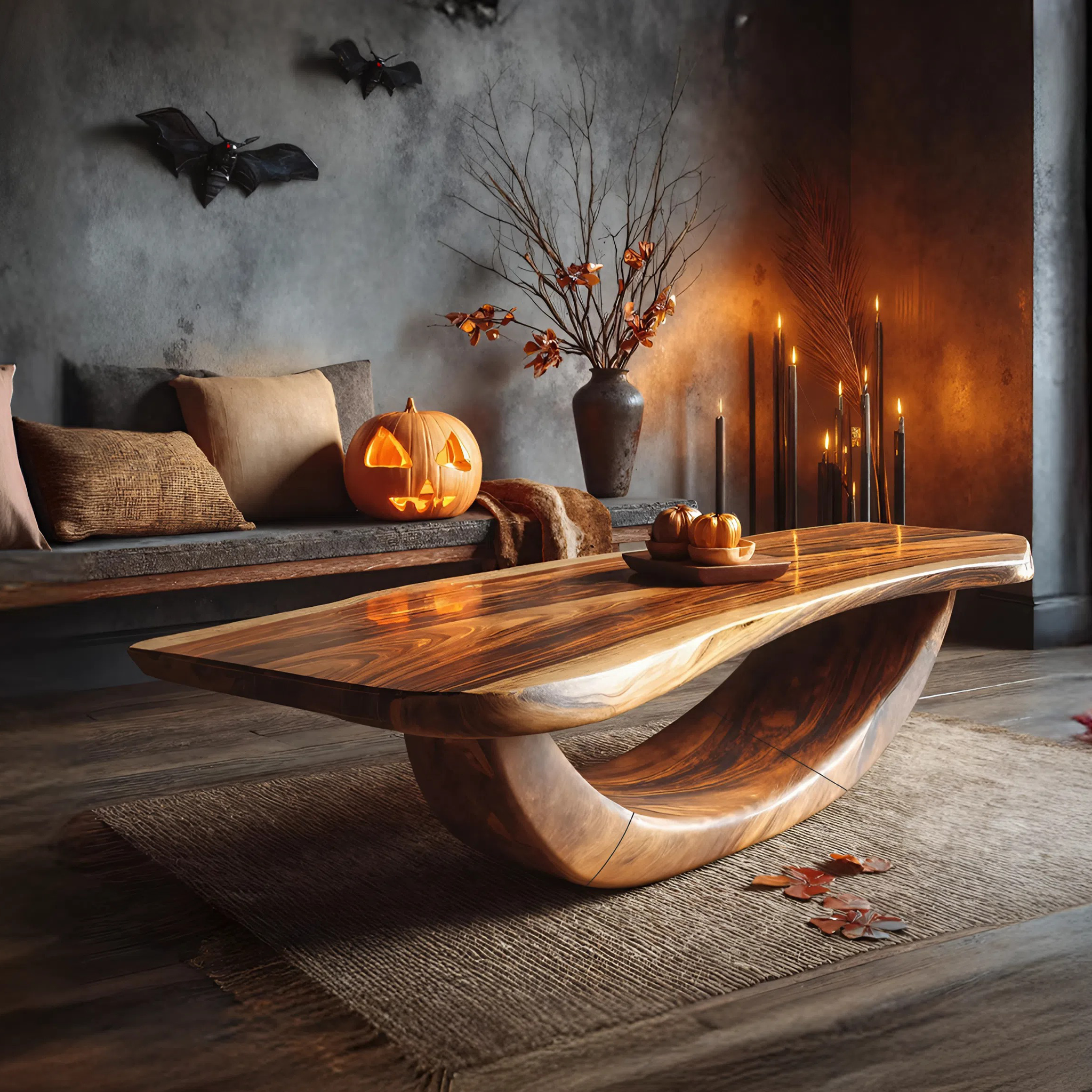 Farmhouse Wooden Live Edge Coffee Table Livingroom Decor Haunted Look SILDTTNHCF027