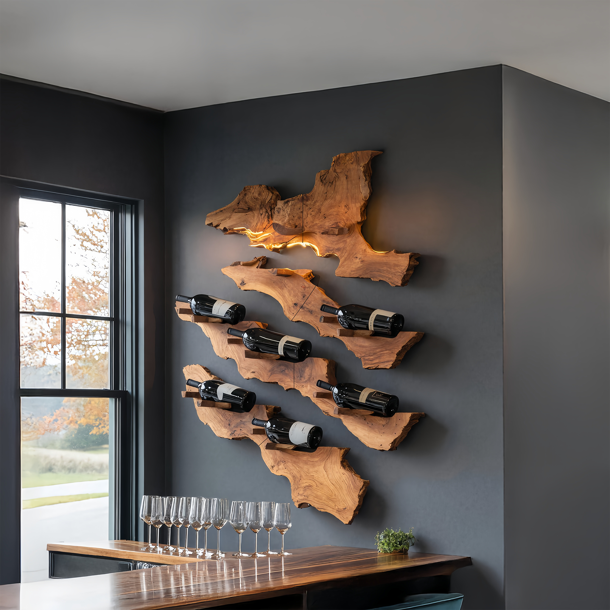 Handcrafted Wooden Live Edge Wine Holder For Bar Decor Ideas SILDTTRWH057