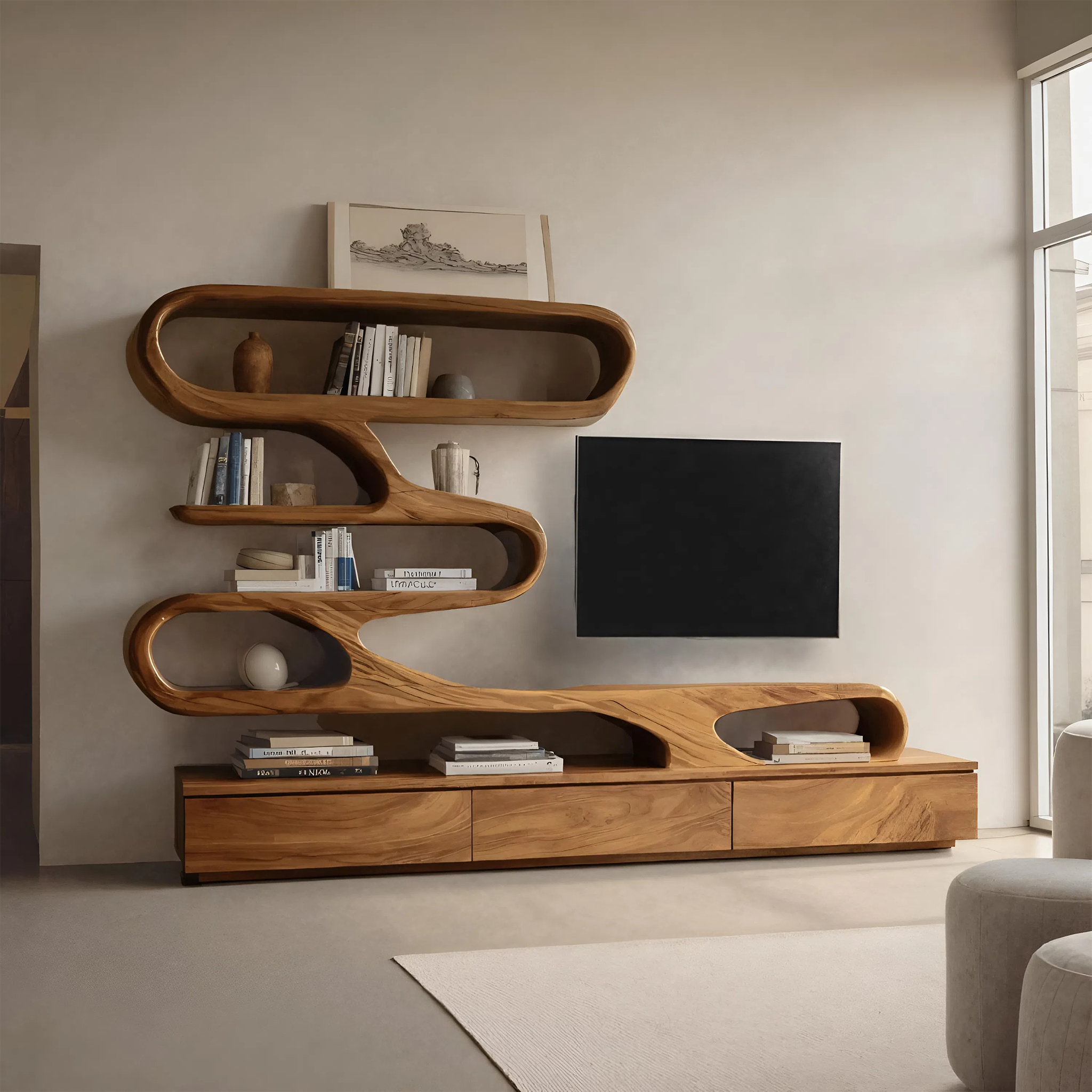Modern Organic Wall TV Shelf System For Living Room SITHHNTVC036