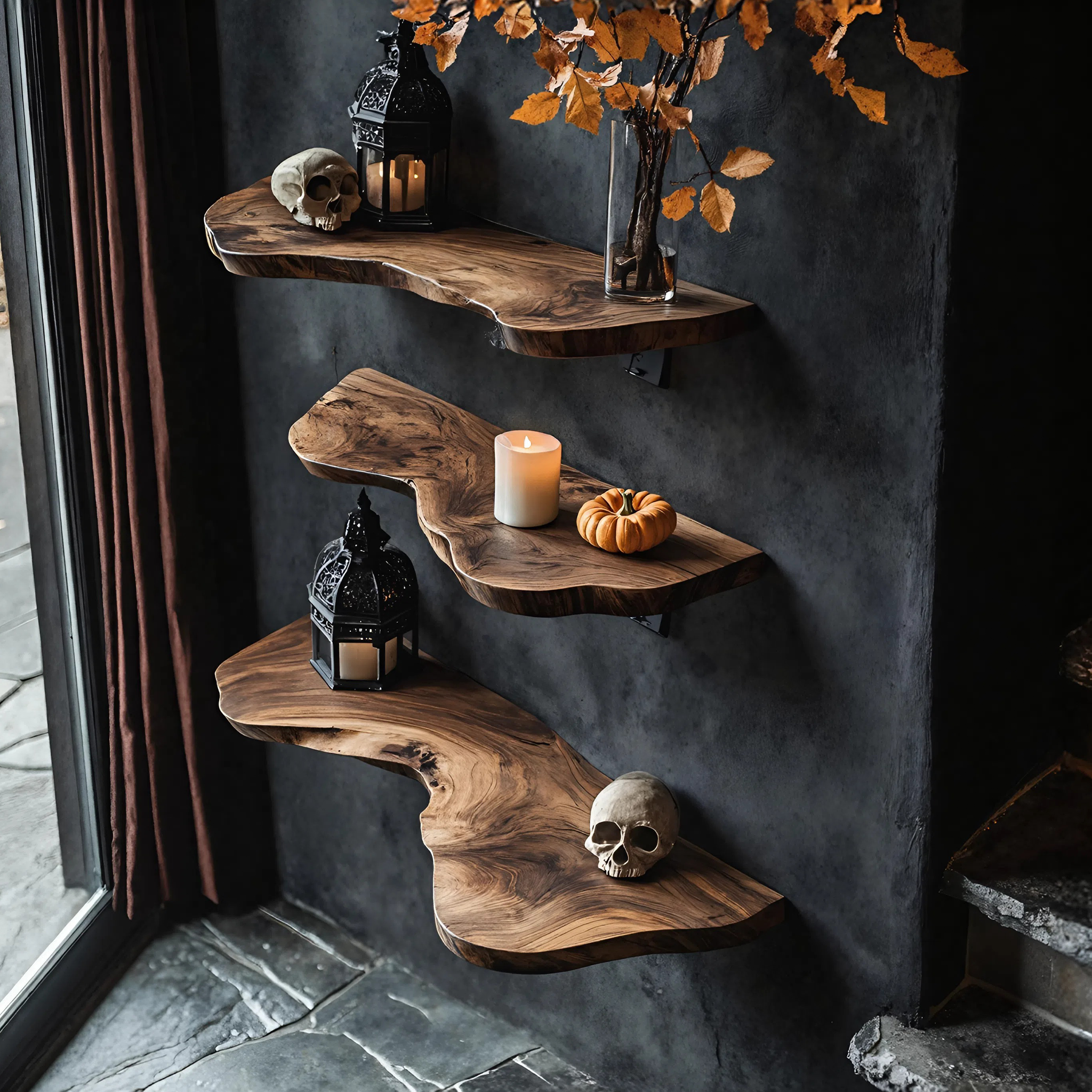 Handcrafted Live Edge Floating Shelf For Furniture Decor Halloween Inspiration SILDTTRHFL003