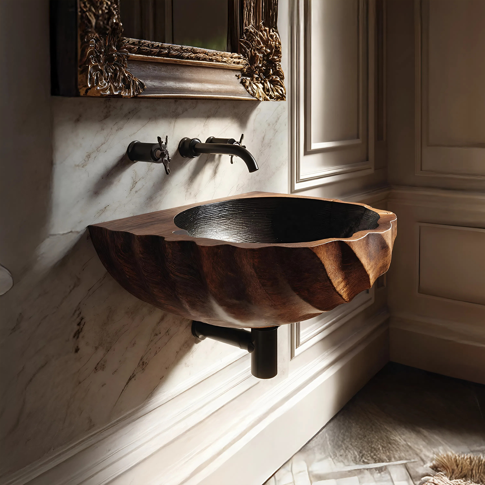 Modern Wooden Live Edge Wood Basin For Minimalist Bathroom Design SILDTTRVS029