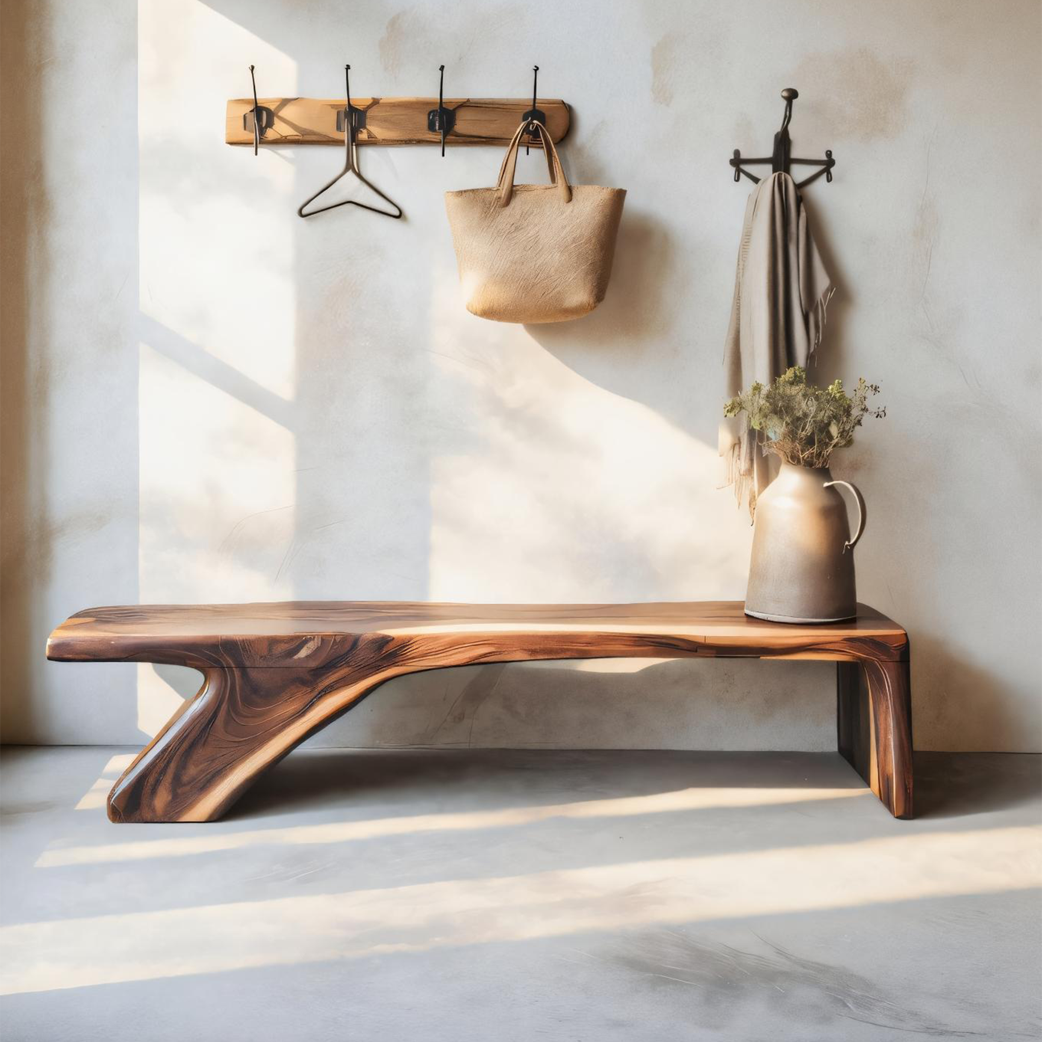 Architectural Bench With Sculpted Z Base For Entryway SITHTTCHR039
