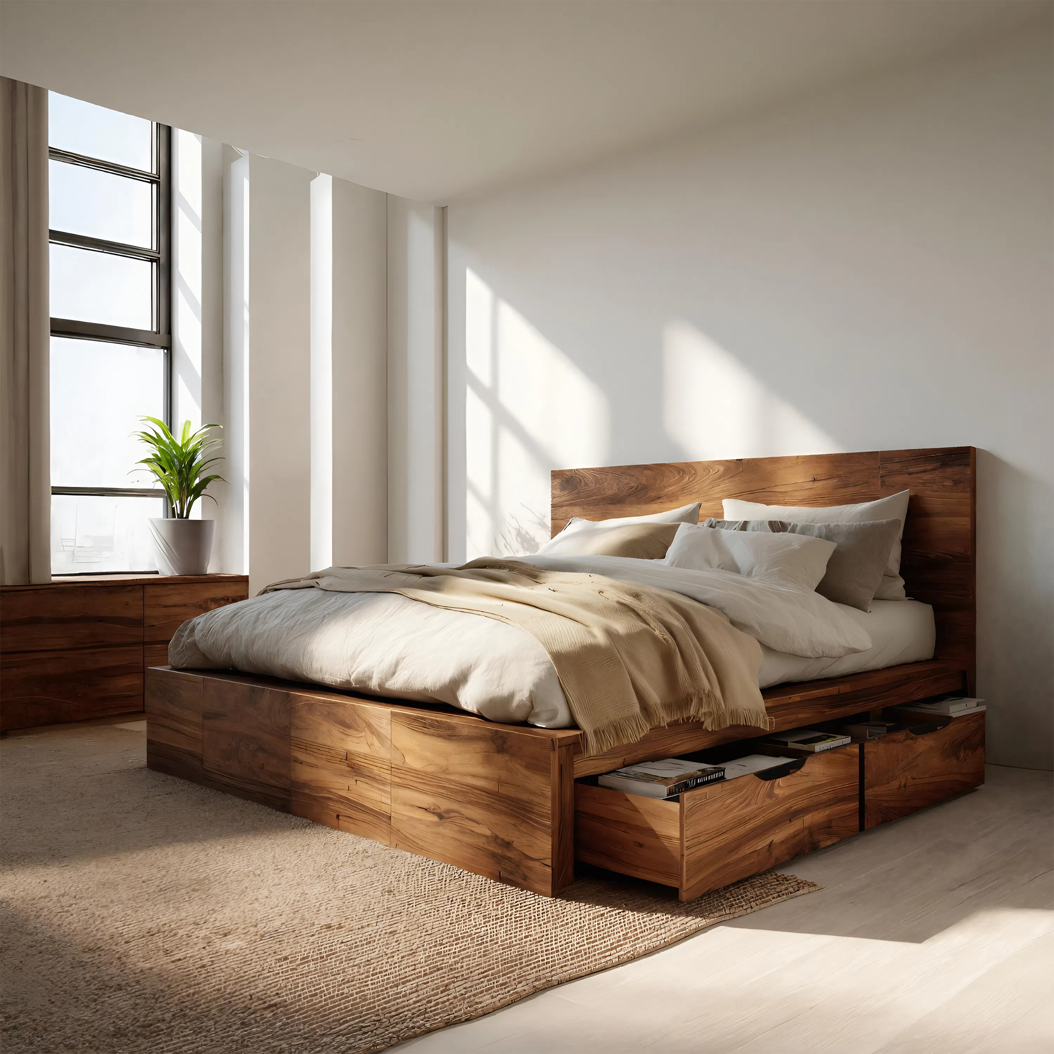 Modern Storage Bed Frame And Headboard With Drawers For Bedroom SITHTTWO001