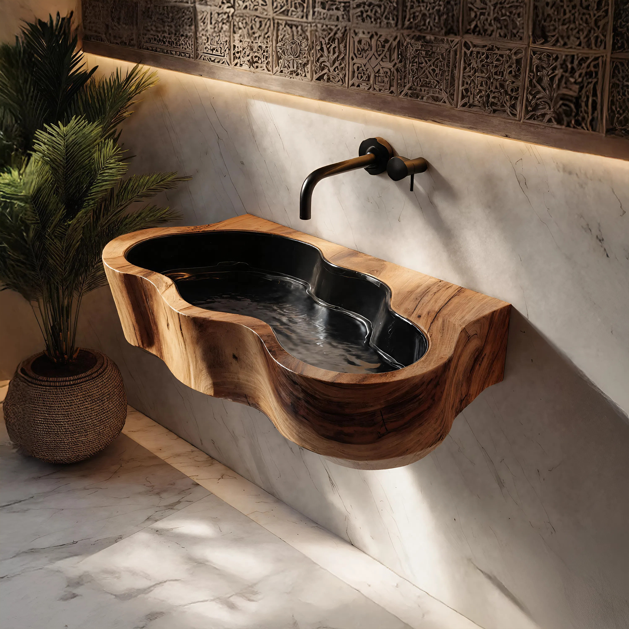 Modern Live Edge Wood Basin For Contemporary Bathroom Interior Design SILDTTRVS025