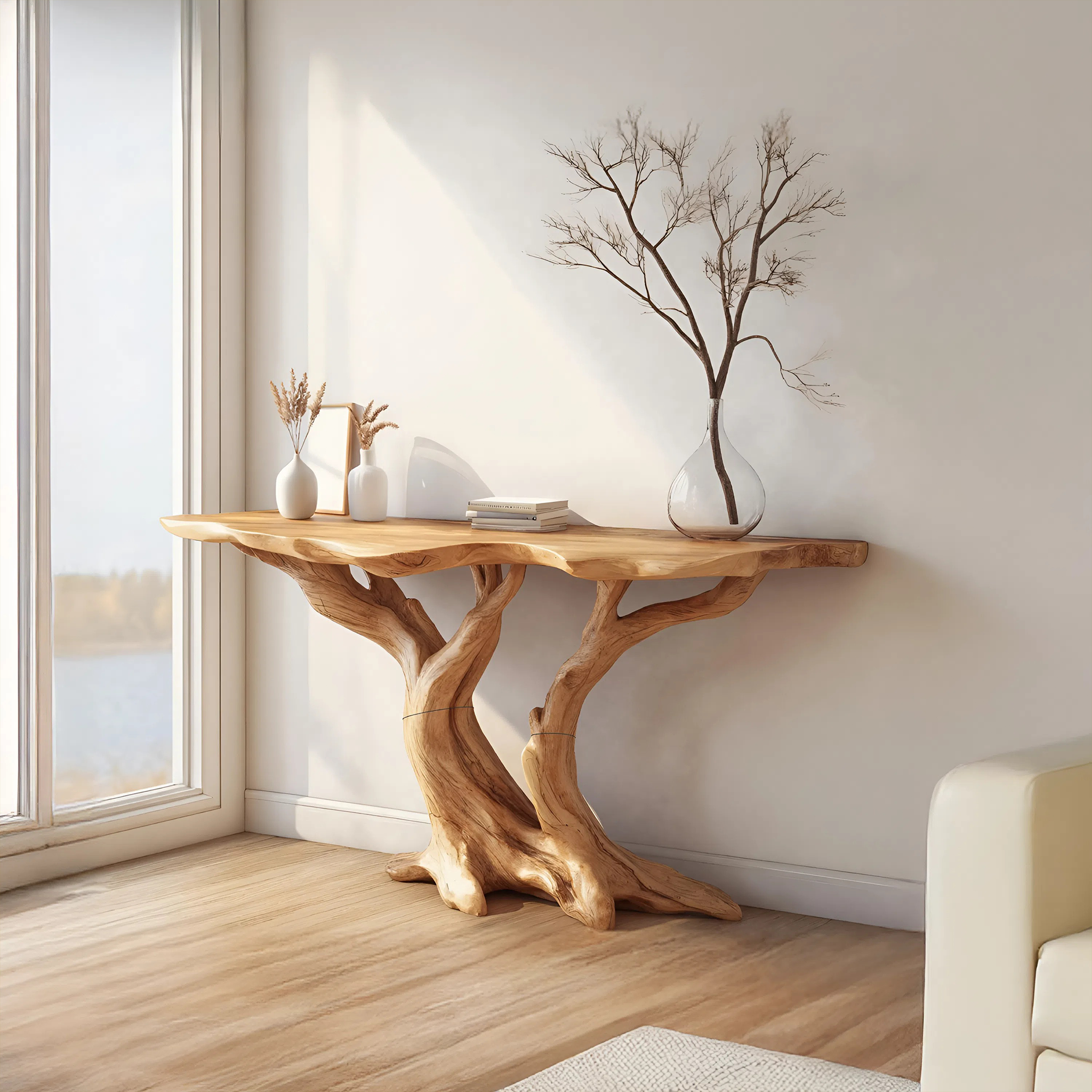 Modern Wooden Live Edge Console Table For Bedroom Decor SILDTTRCS043