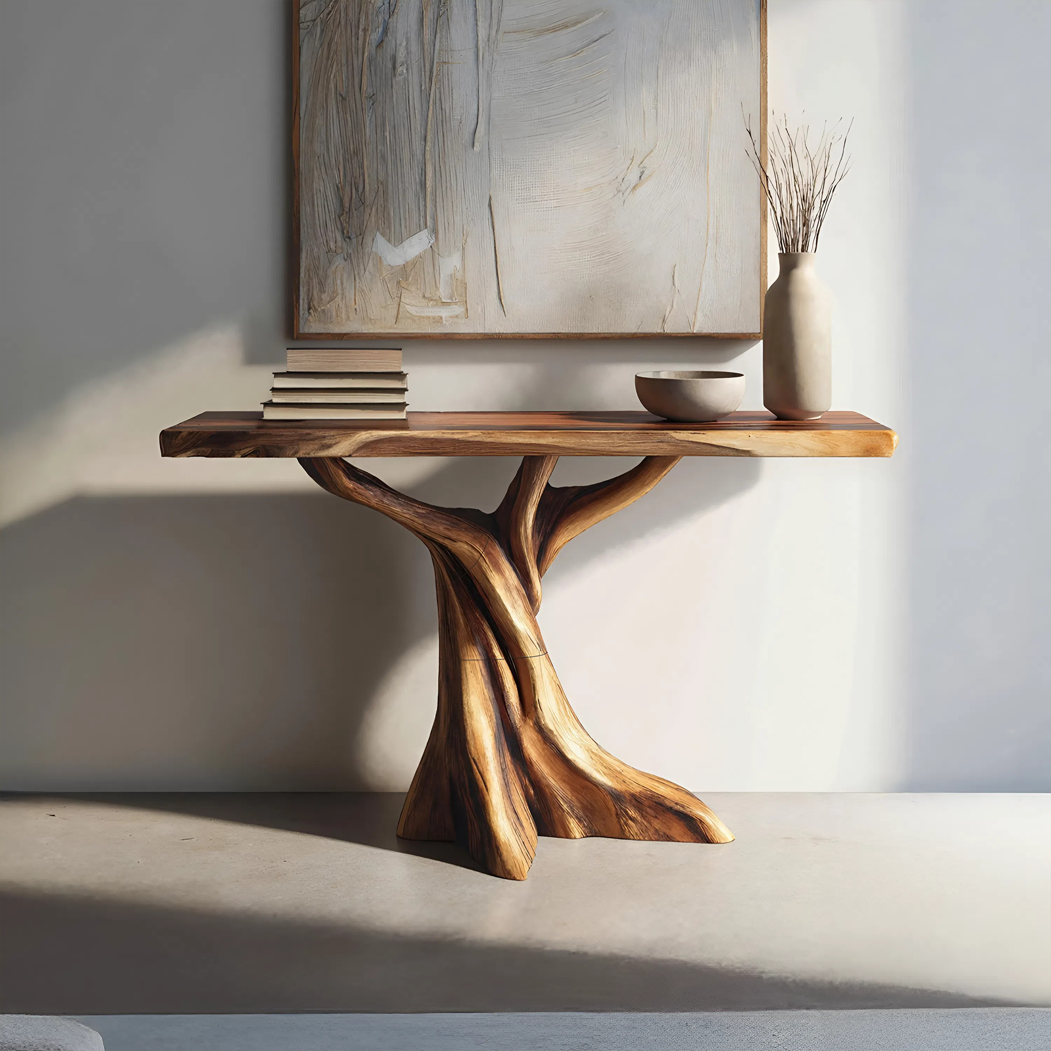 Farmhouse Solid Wood Console Table Organic Sculptural For Bedroom Decor SILDTTNCS076
