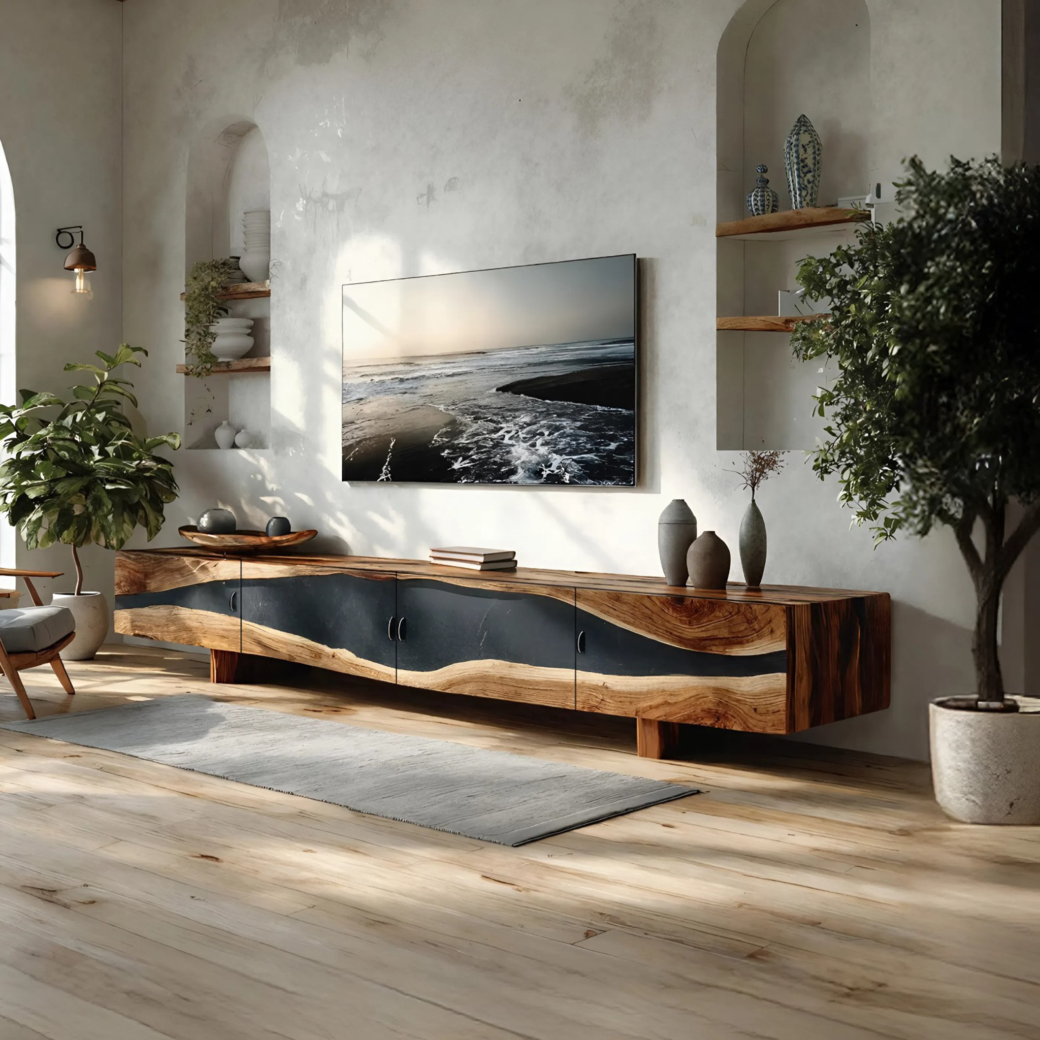 Farmhouse Rustic Solid Wood TV Cabinet For Living SILDTTNTVC107