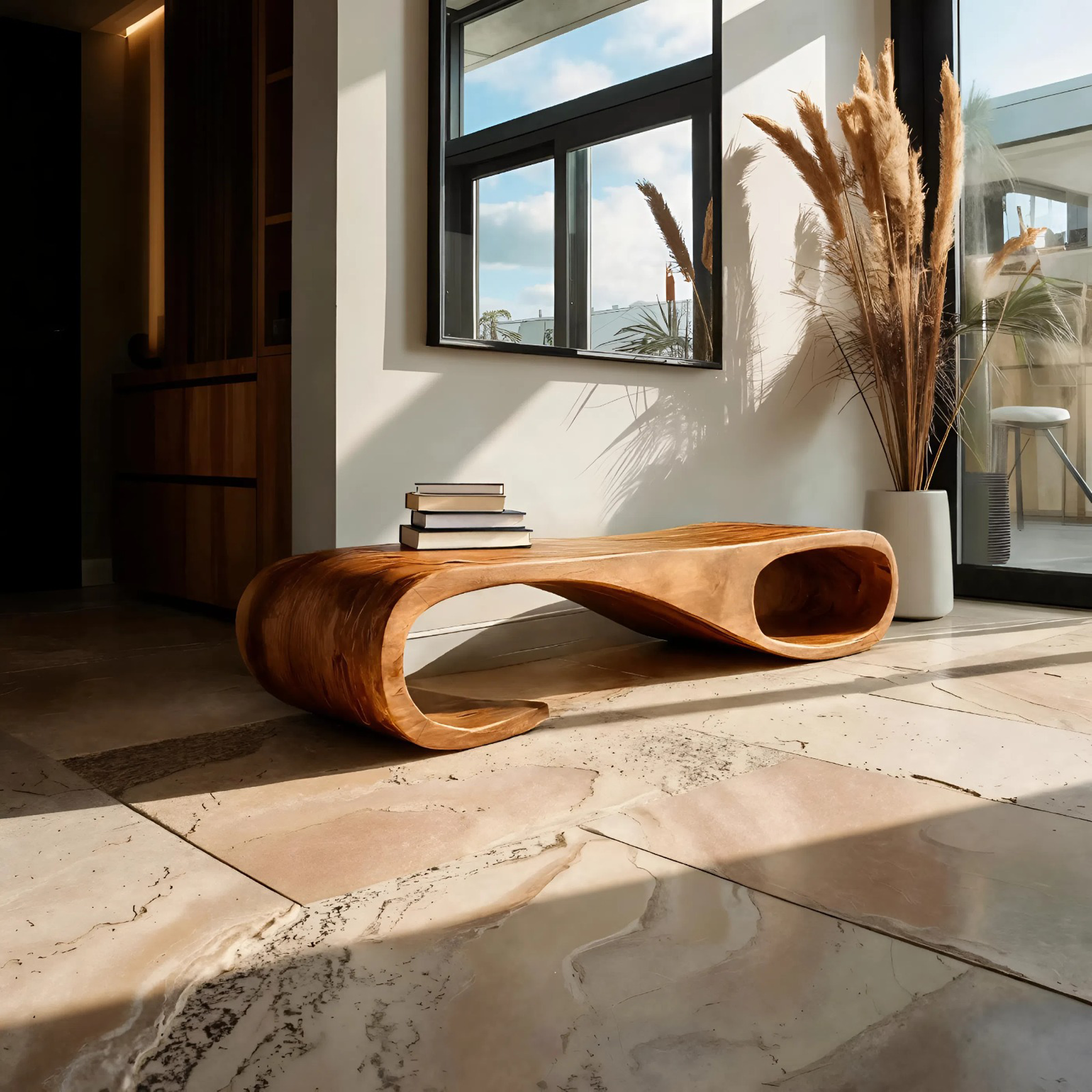 Modern Curved Bench For Entryway Furniture Accent Piece RTTHTTCHR080