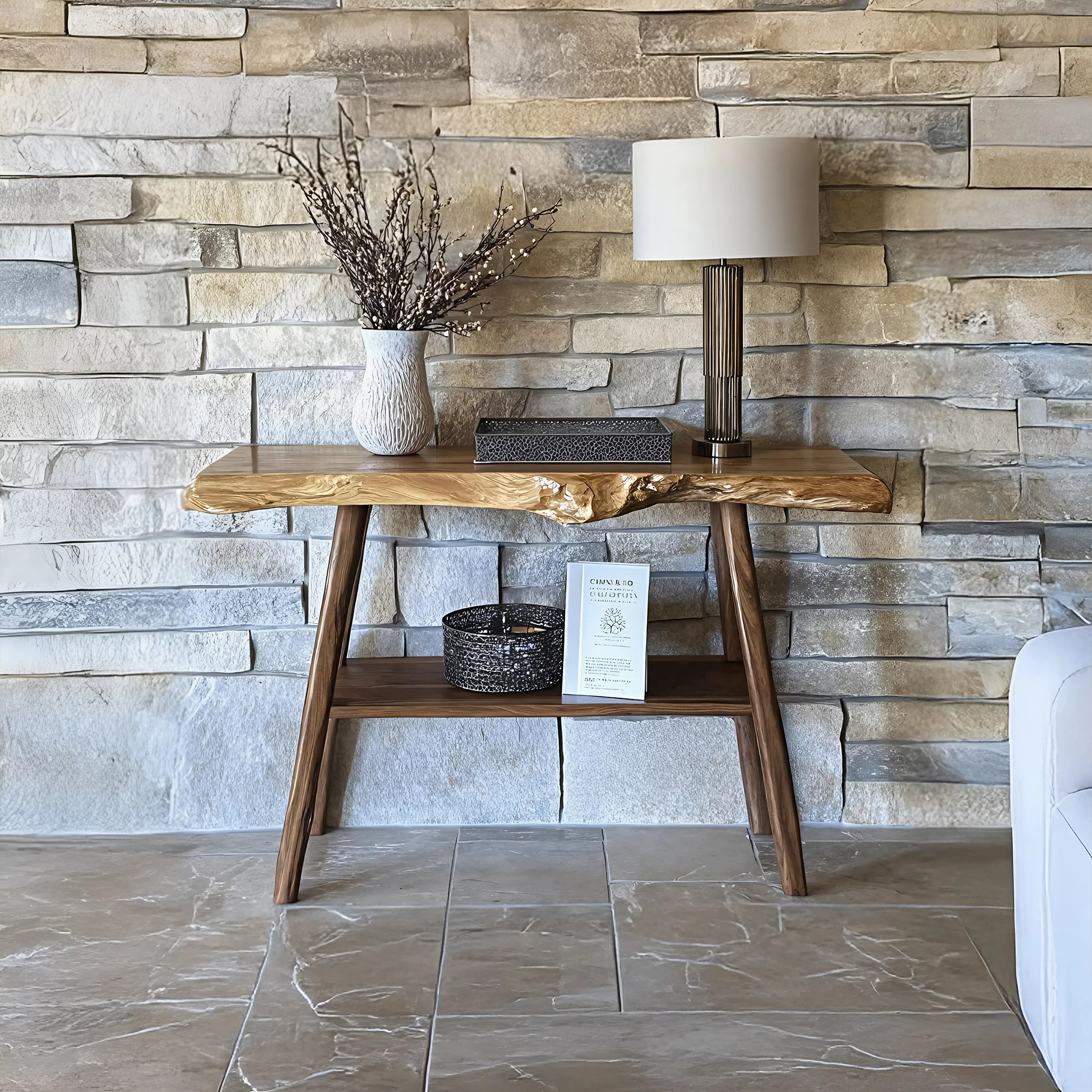 Farmhouse Live Edge Entryway Table For Living Room Design SILDTTRCS045