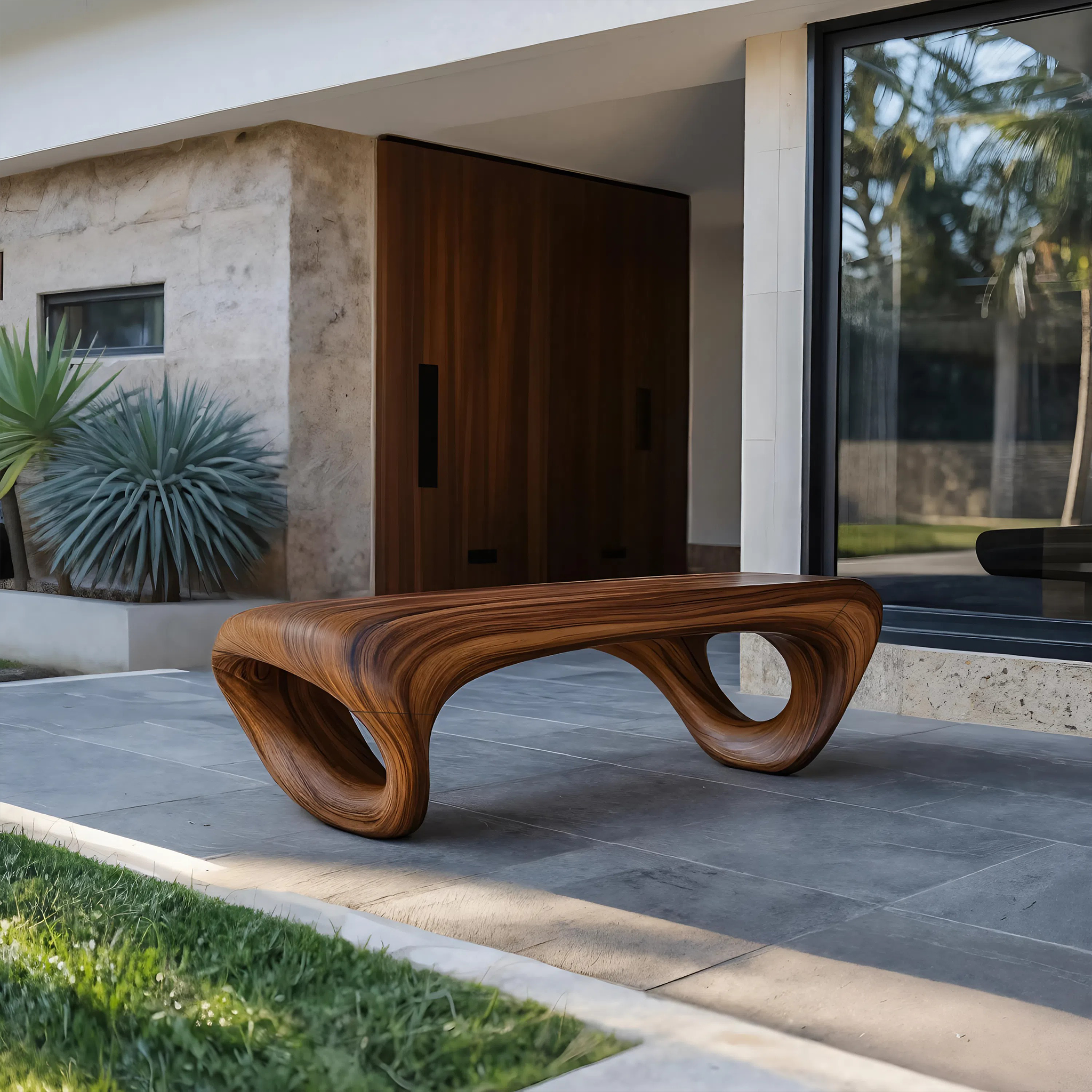 Modern Sculptural Outdoor Bench For Patio Or Garden Decor SITHTTGDB007