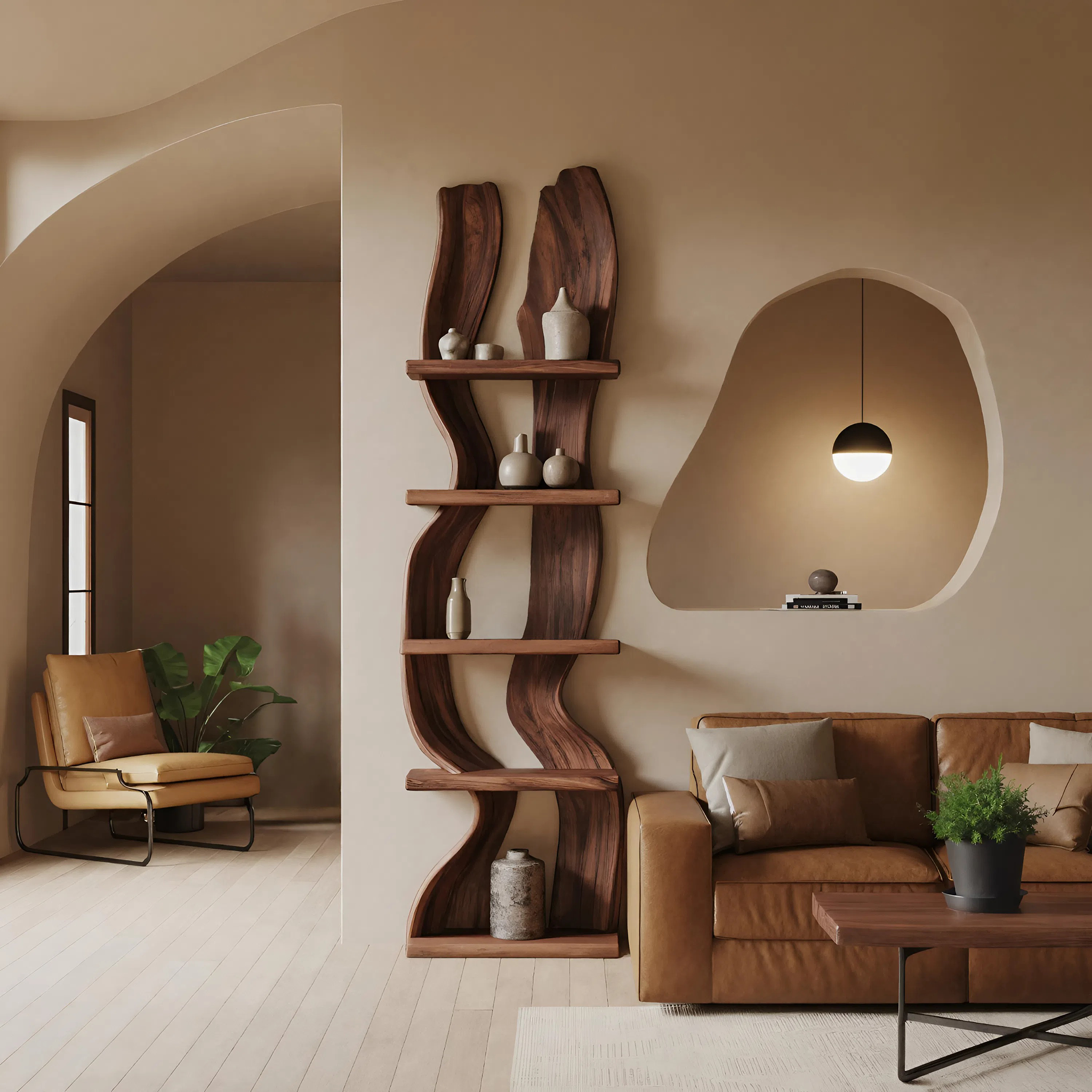 Modern Rustic Standing Shelf With Curved Silhouette For Living Room SITHTTSS002