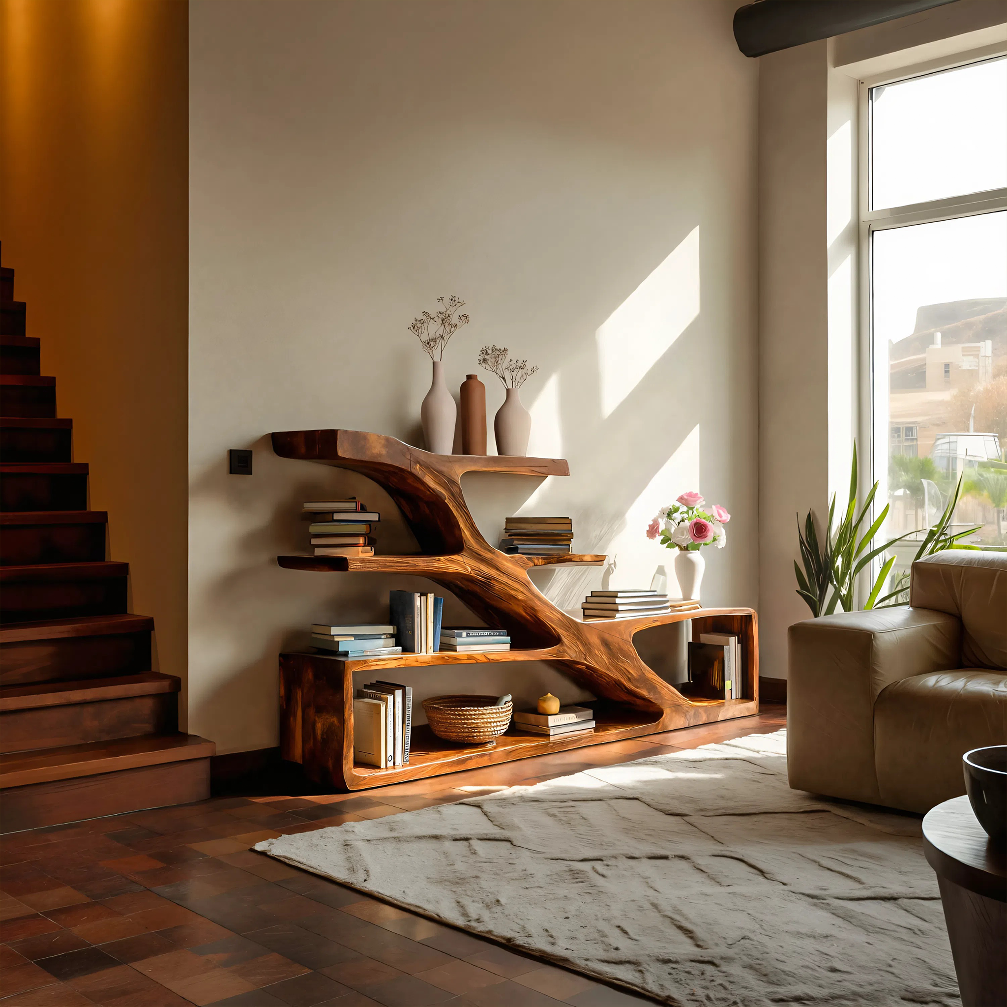 Modern Sculptural Curved Bookcase For Living Room Interior RTTHTTBS053
