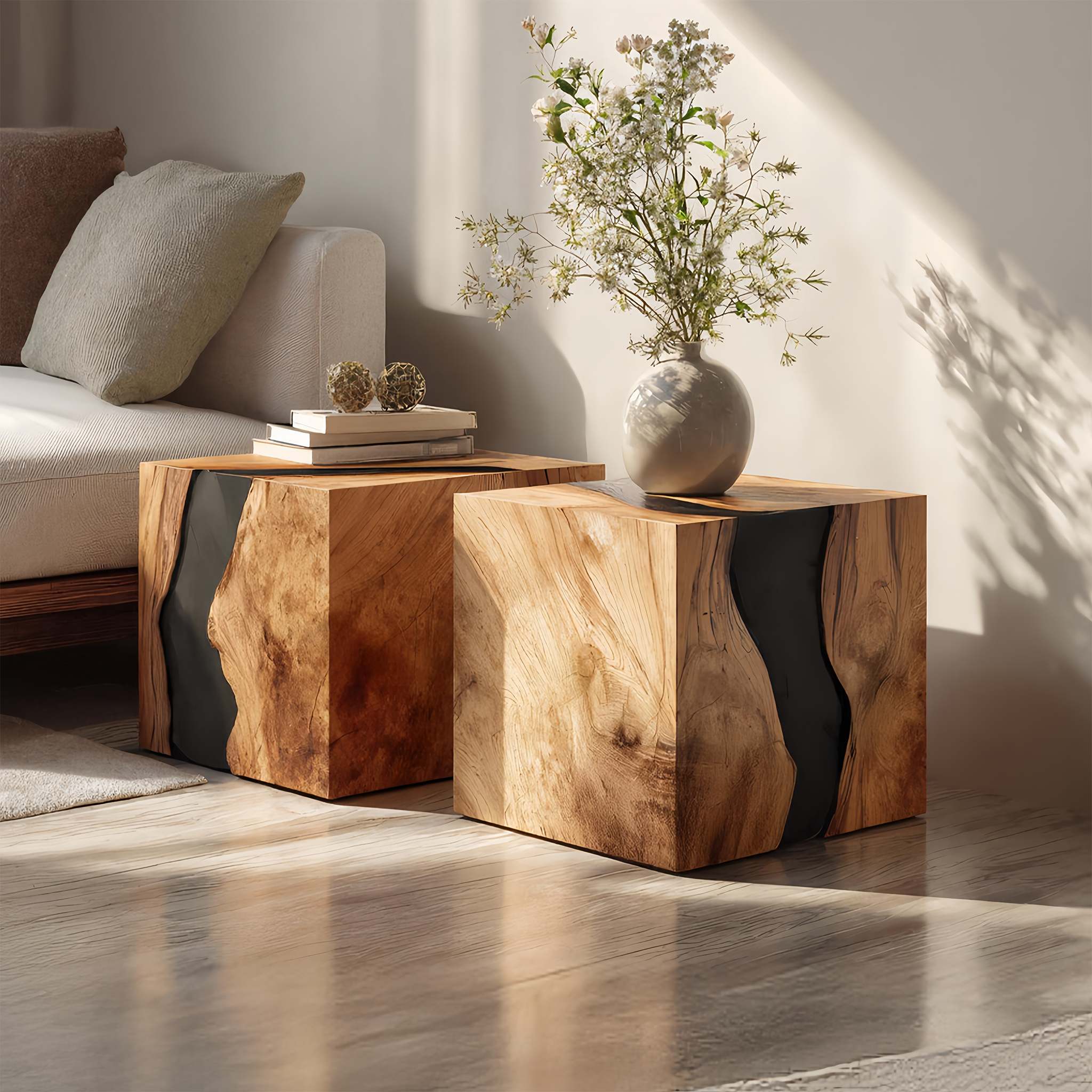 Handcrafted Solid Wood Cube Table For Natural Decor Home SILDTTNCF046