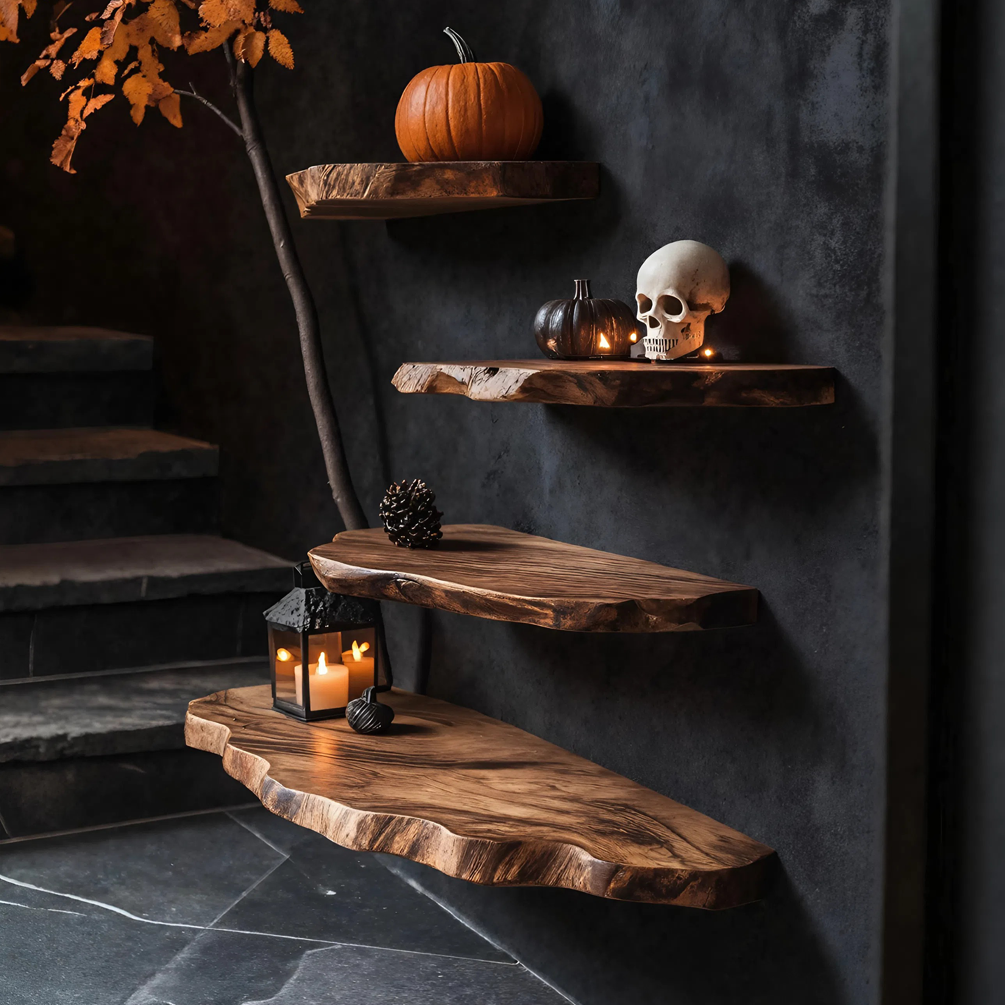 Mid Century Solid Wood Shelf For Bedroom Halloween Decor And Storage Space SILDTTRHFL004