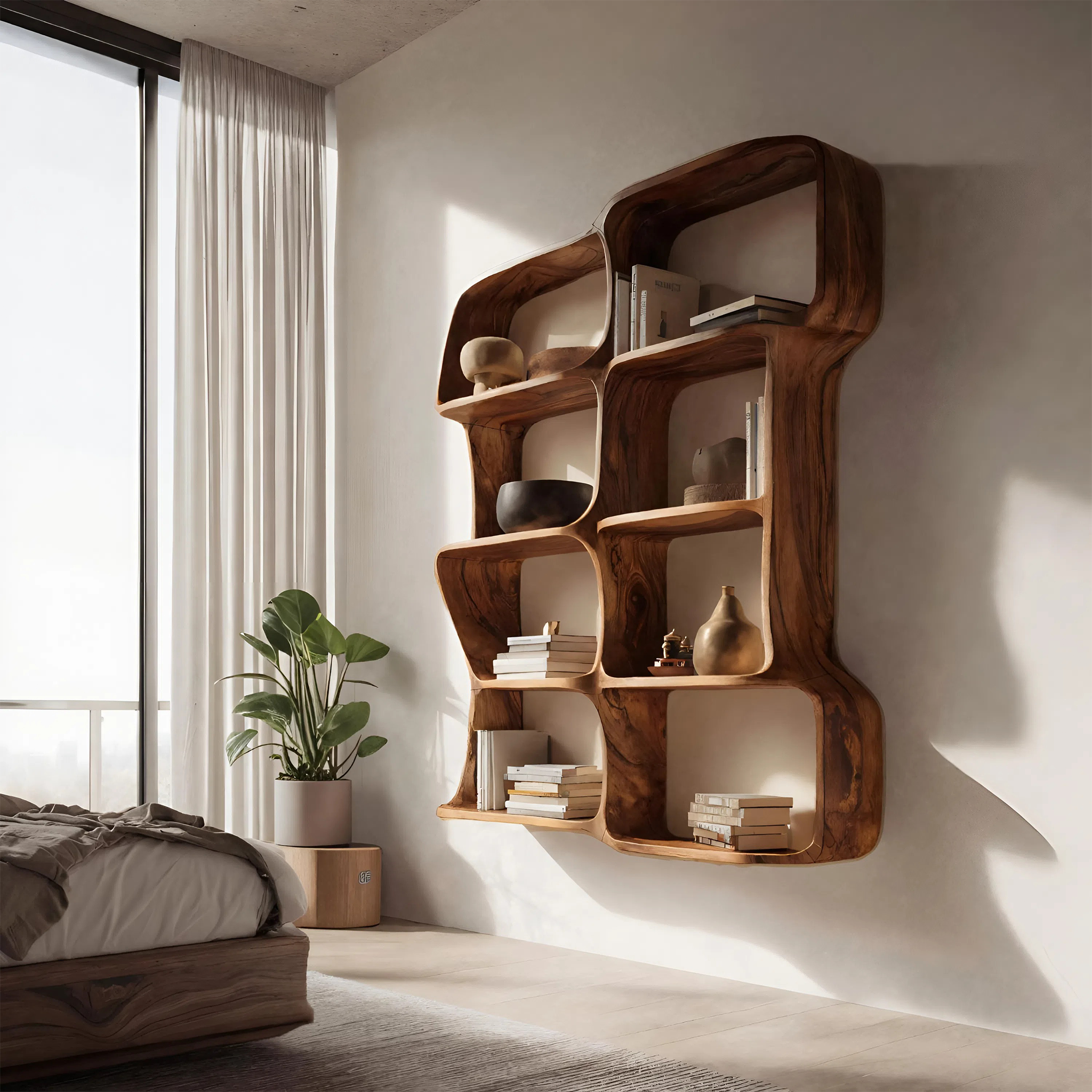 Modern Sculptural Floating Bookshelf For Bedroom Or Living Room SITHHNBS054