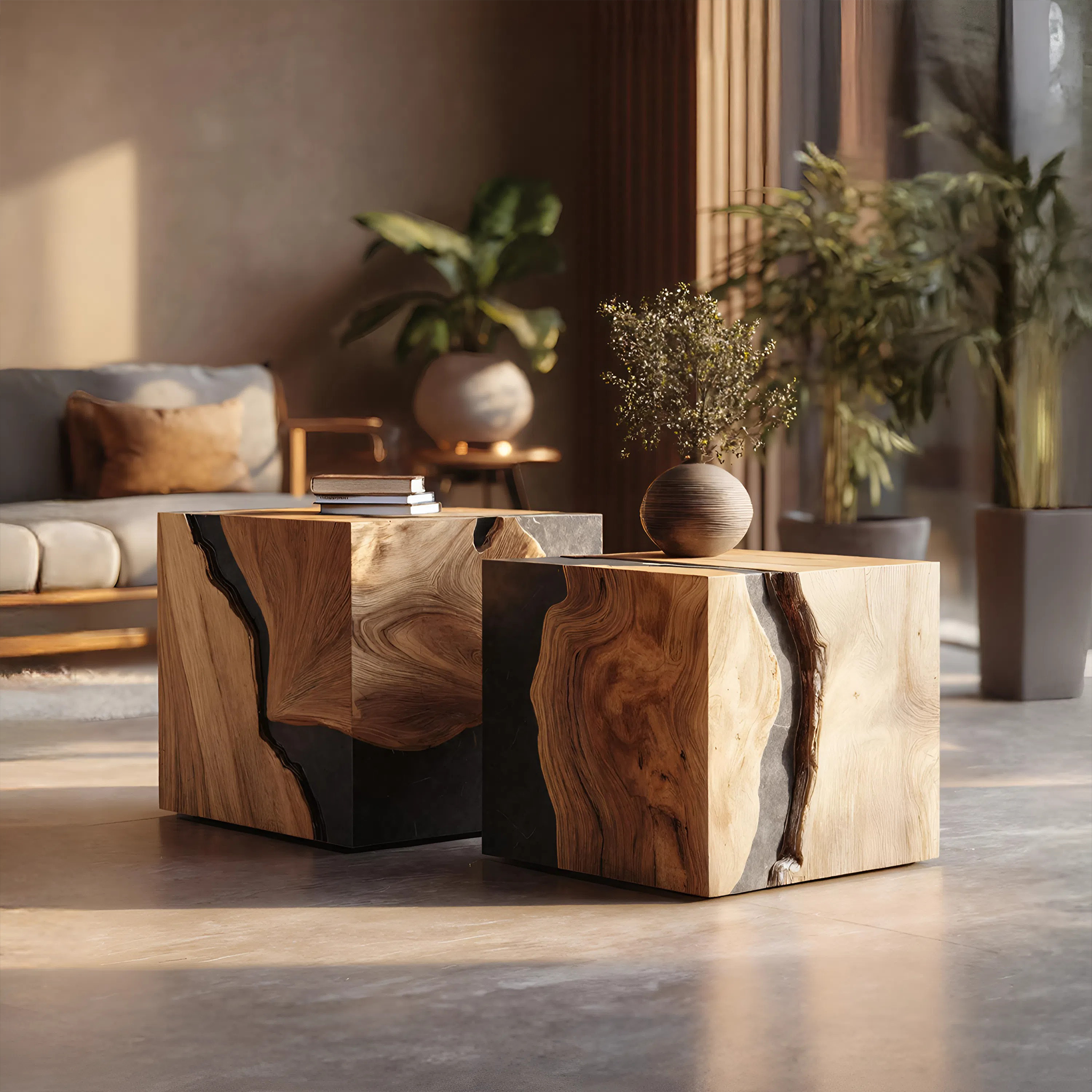 Mid Century Wooden Cube Coffee Table For Living Room Decor SILDTTNCF028