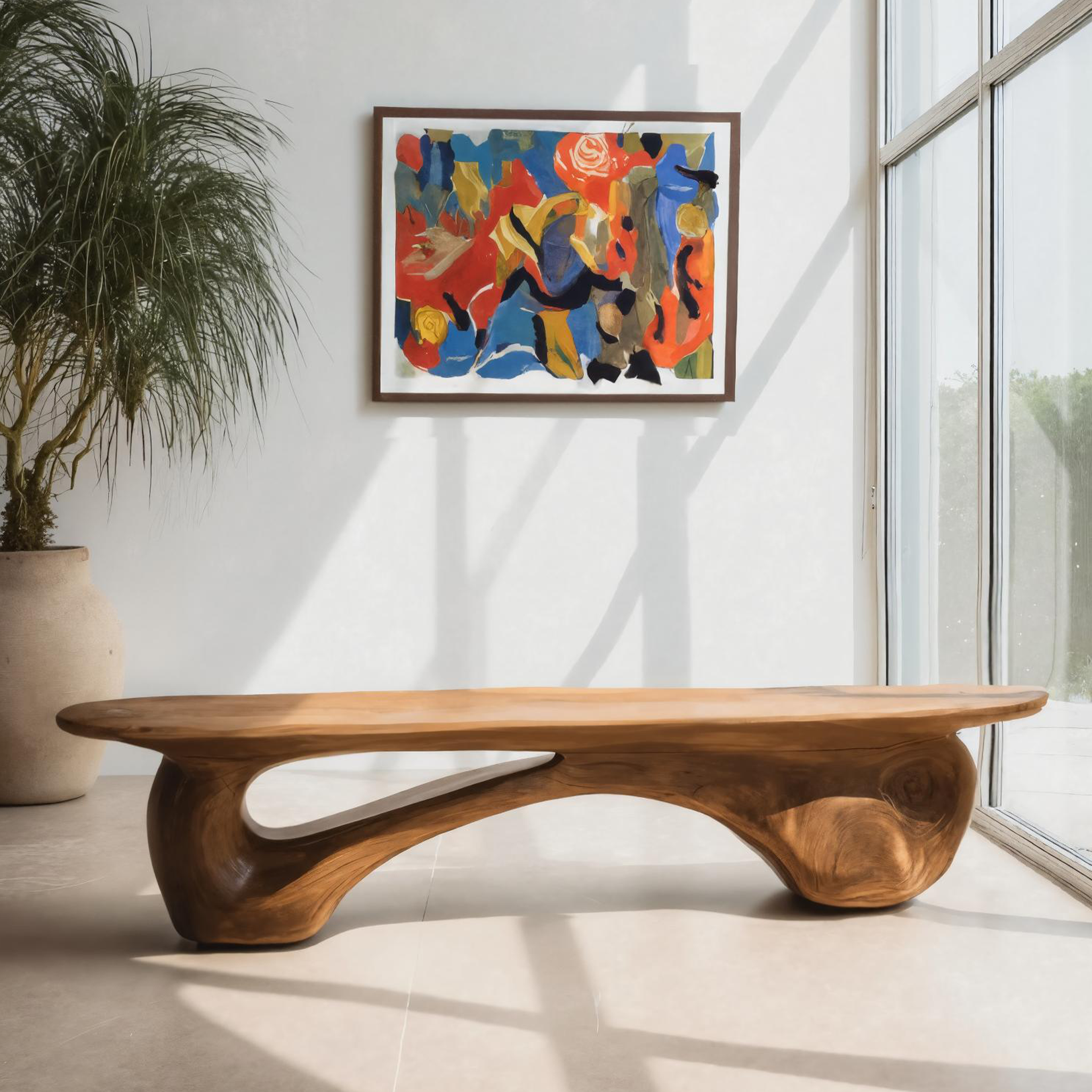 Organic Bench With Carved Design For Living Room SITHHNCHR053