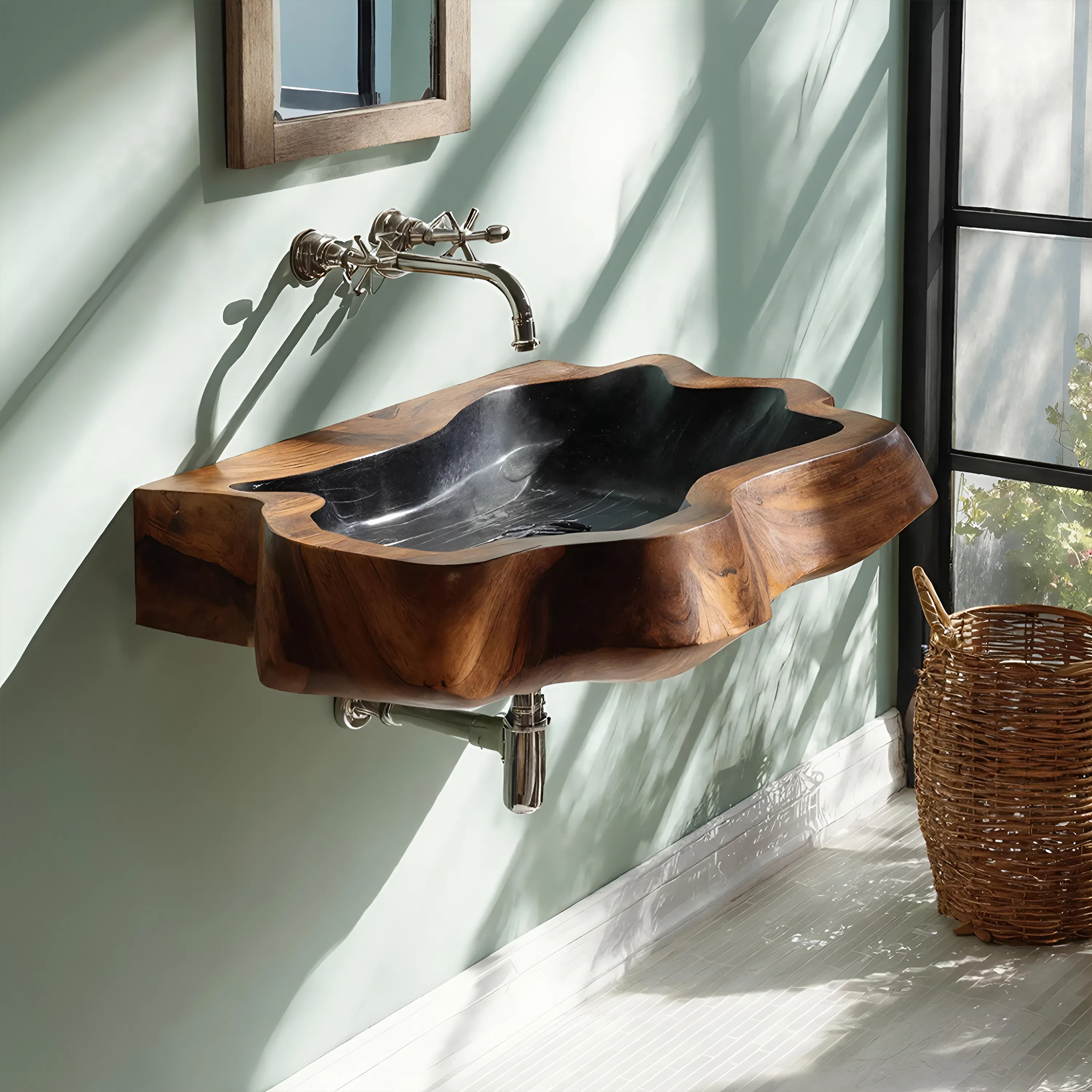 Farmhouse Wall Mounted Wooden Bathroom Sink For Classic Bathroom Design SILDTTNVS042