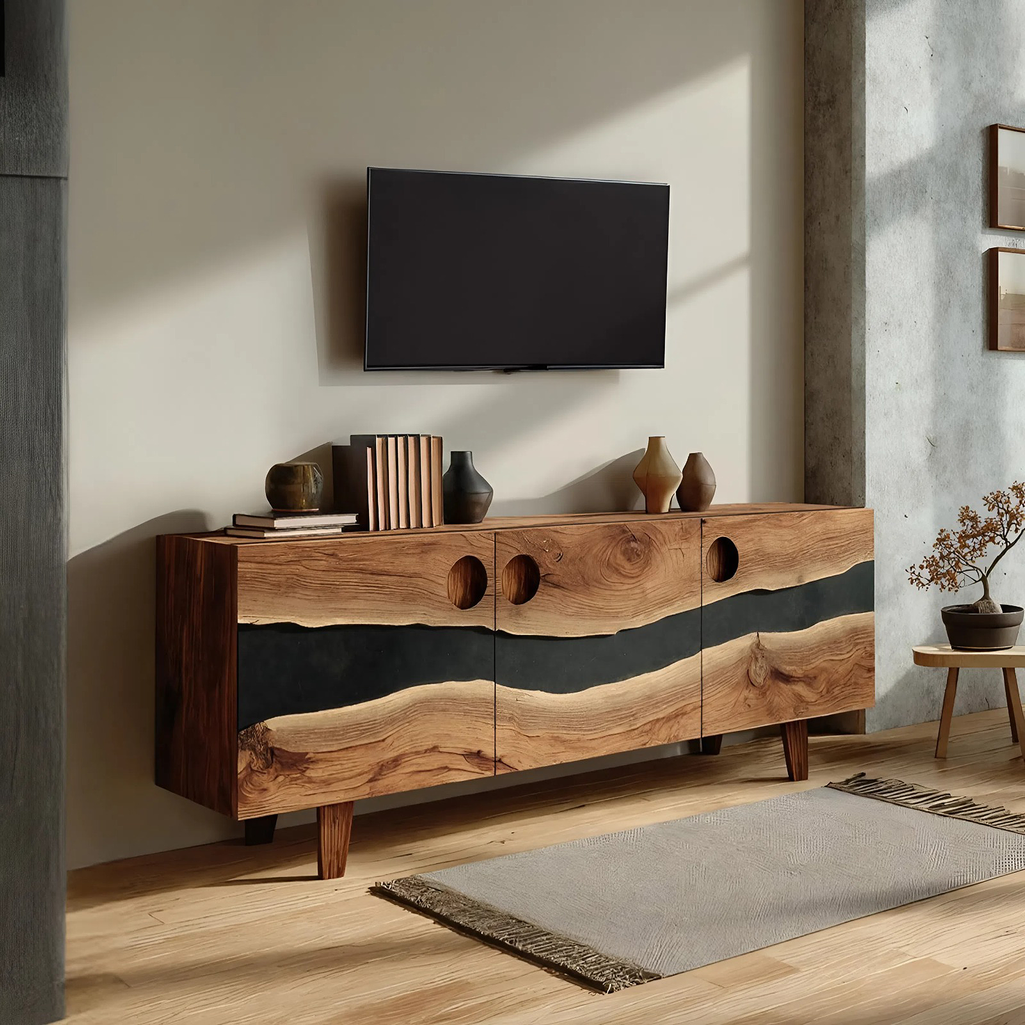 Farmhouse Solid Wood Media Stand For Home Decor SILDTTNTVC111