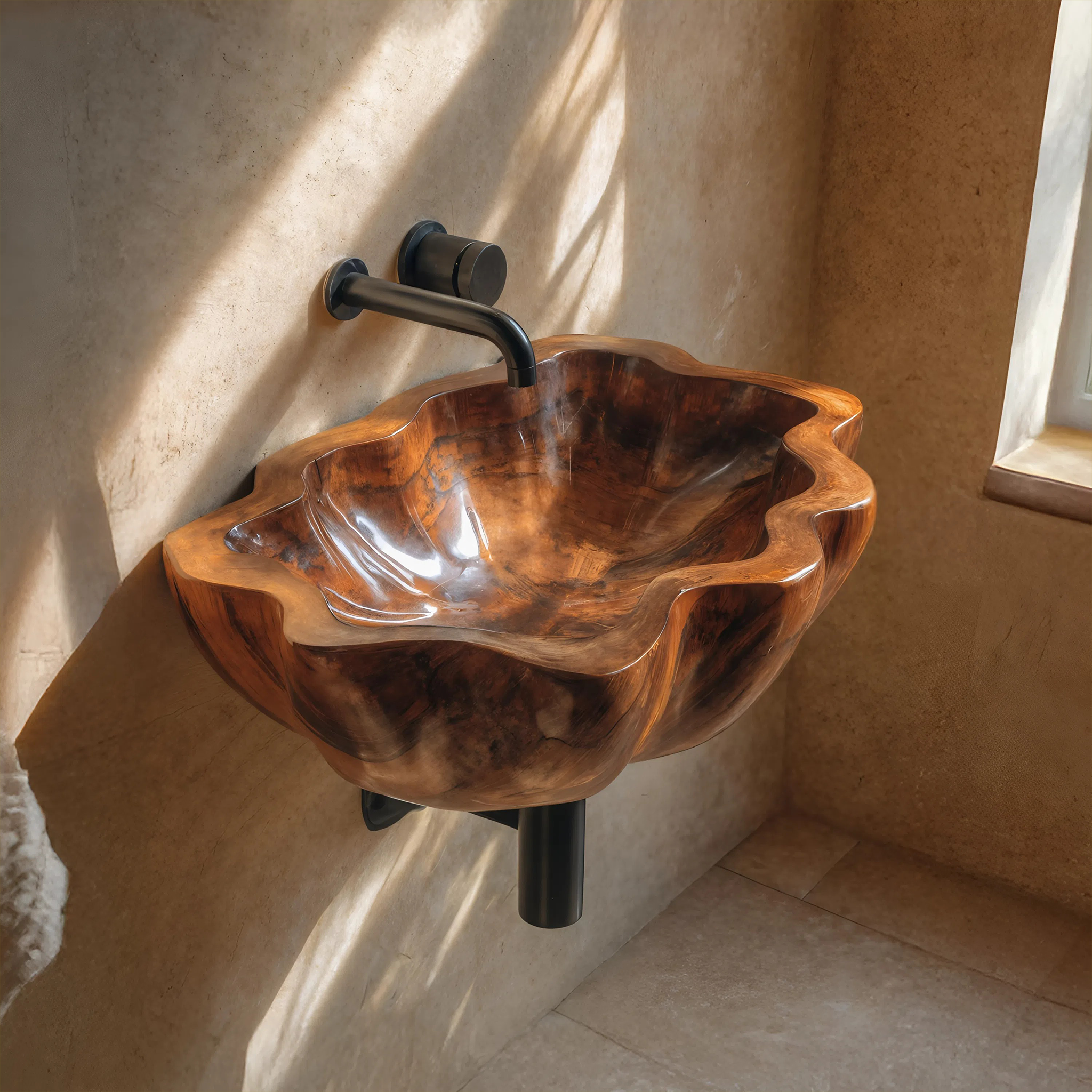 Handcrafted Solid Wood Wash Basin For Artistic Bathroom Interior Decor SILDTTRVS031