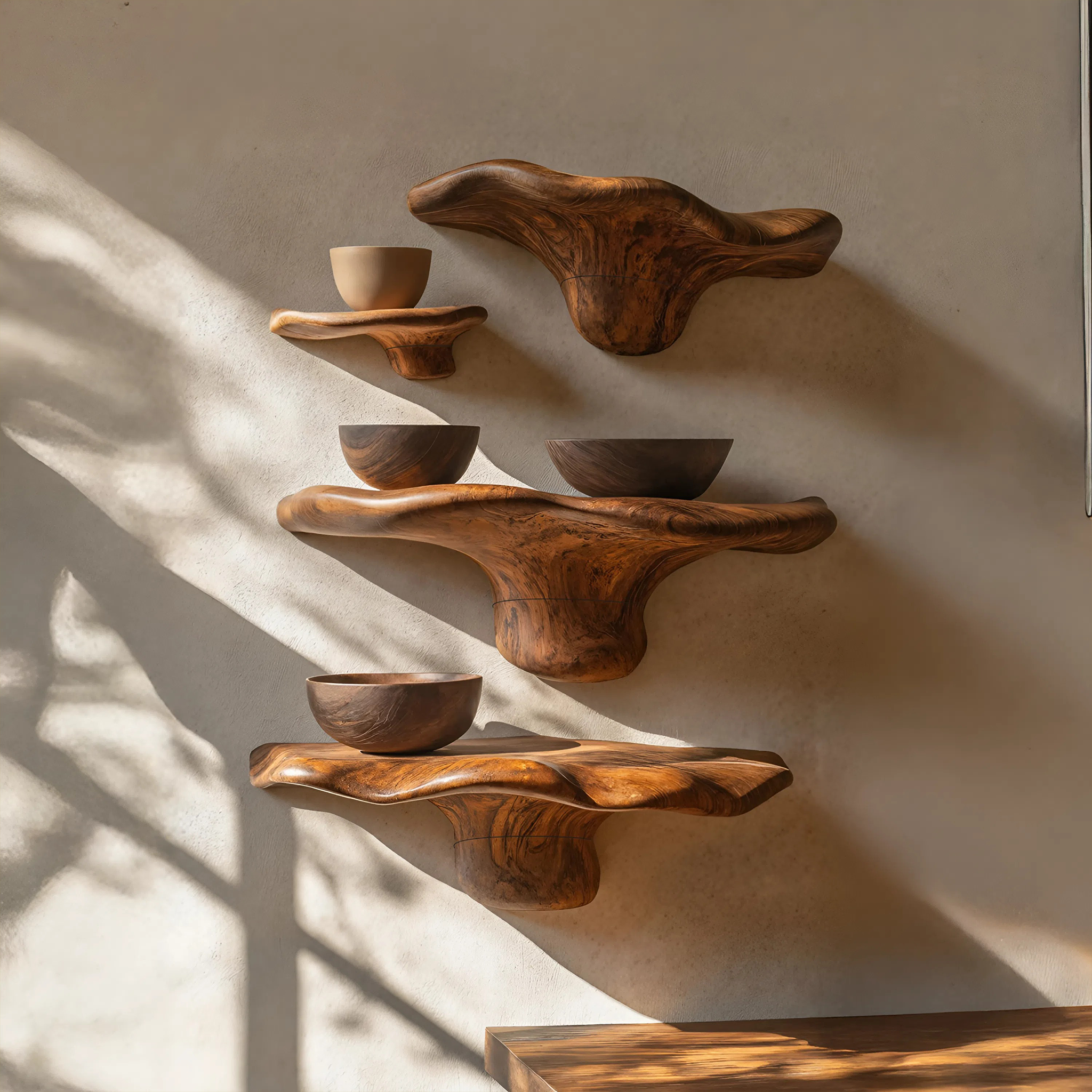 Farmhouse Wooden Live Edge Mushroom Shelf For Rustic Home Decor SILDTTRMR010