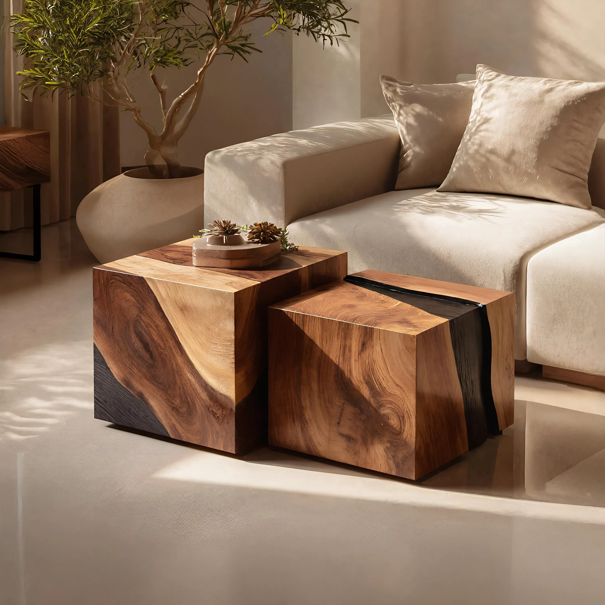 Modern Wooden Cube Coffee Table For Minimalist Living Room SILDTTNCF031