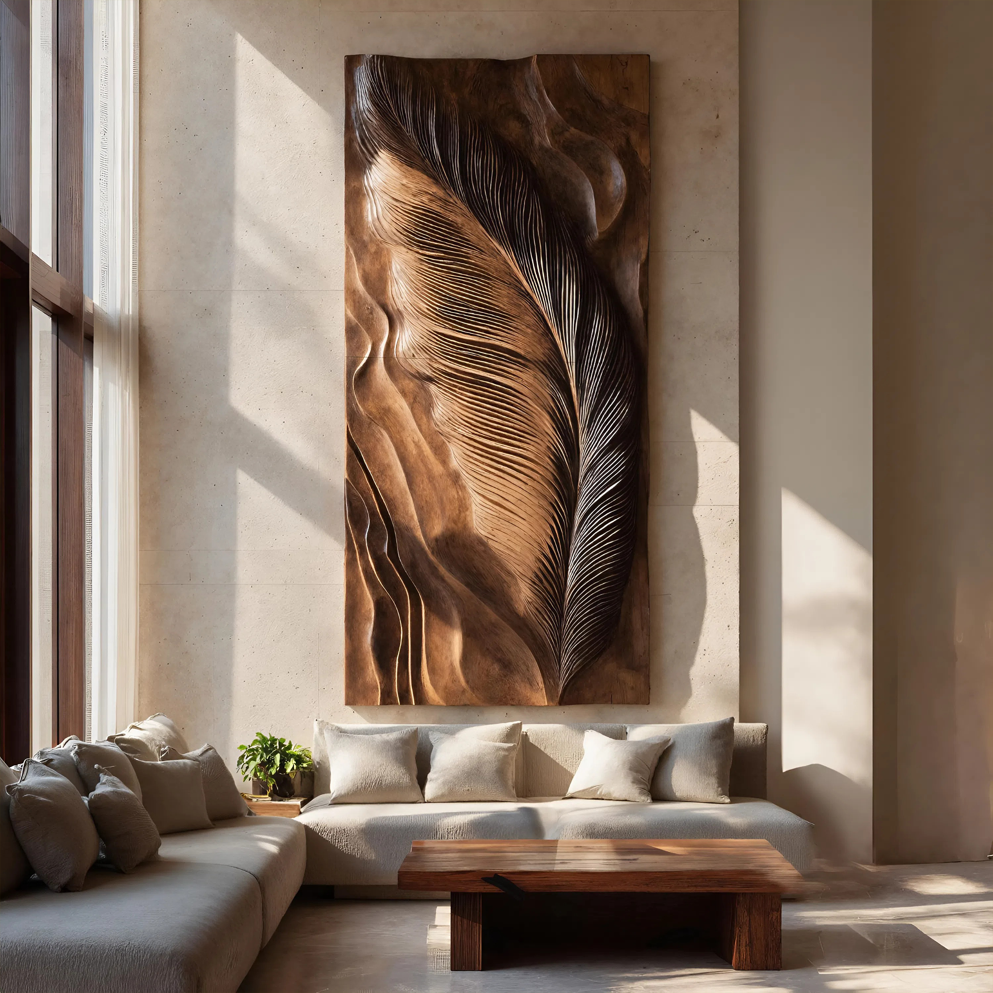 Hand Carved Feather Wall Art Design For Home RTTHHNWA105
