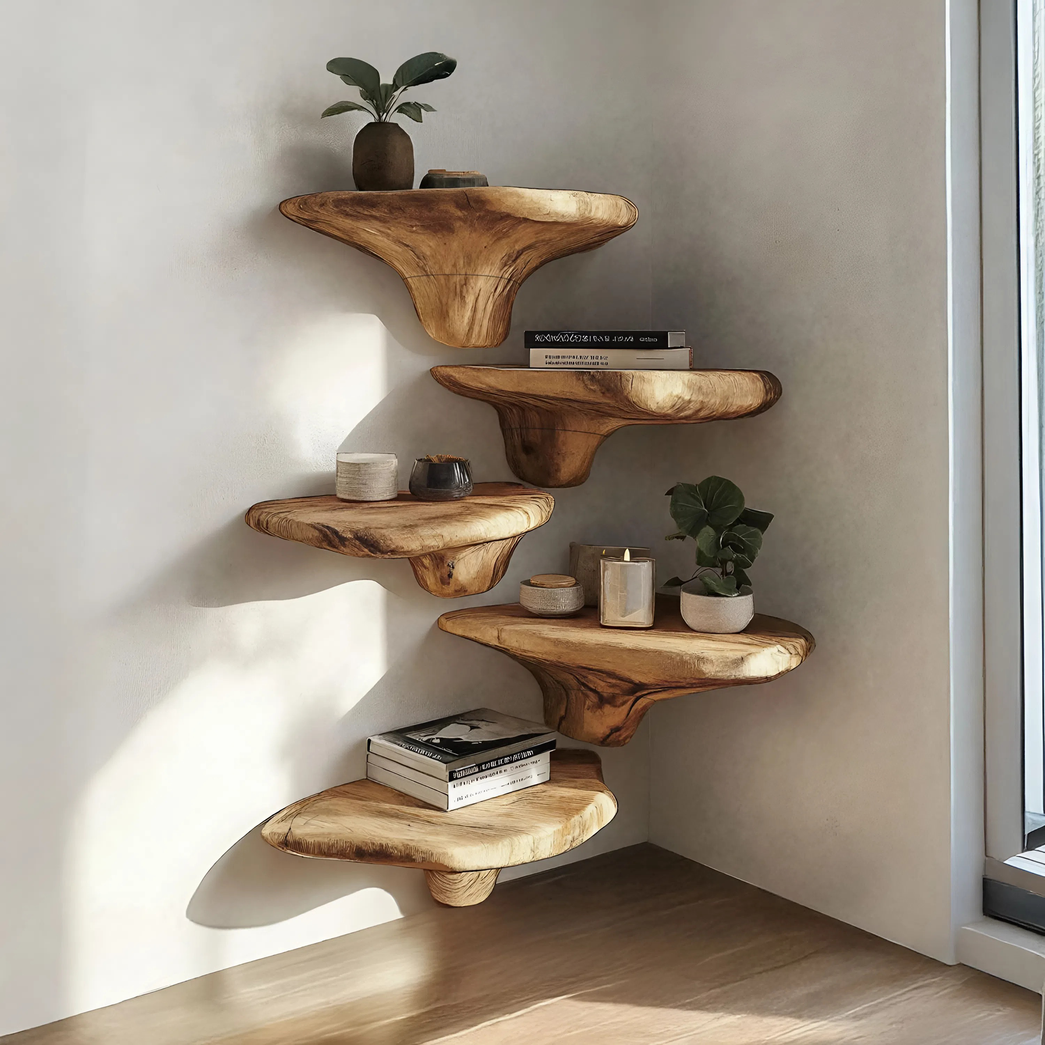 Farmhouse Solid Wood Mushroom Shelf For Entryway Wall Design SILDTTRMR014