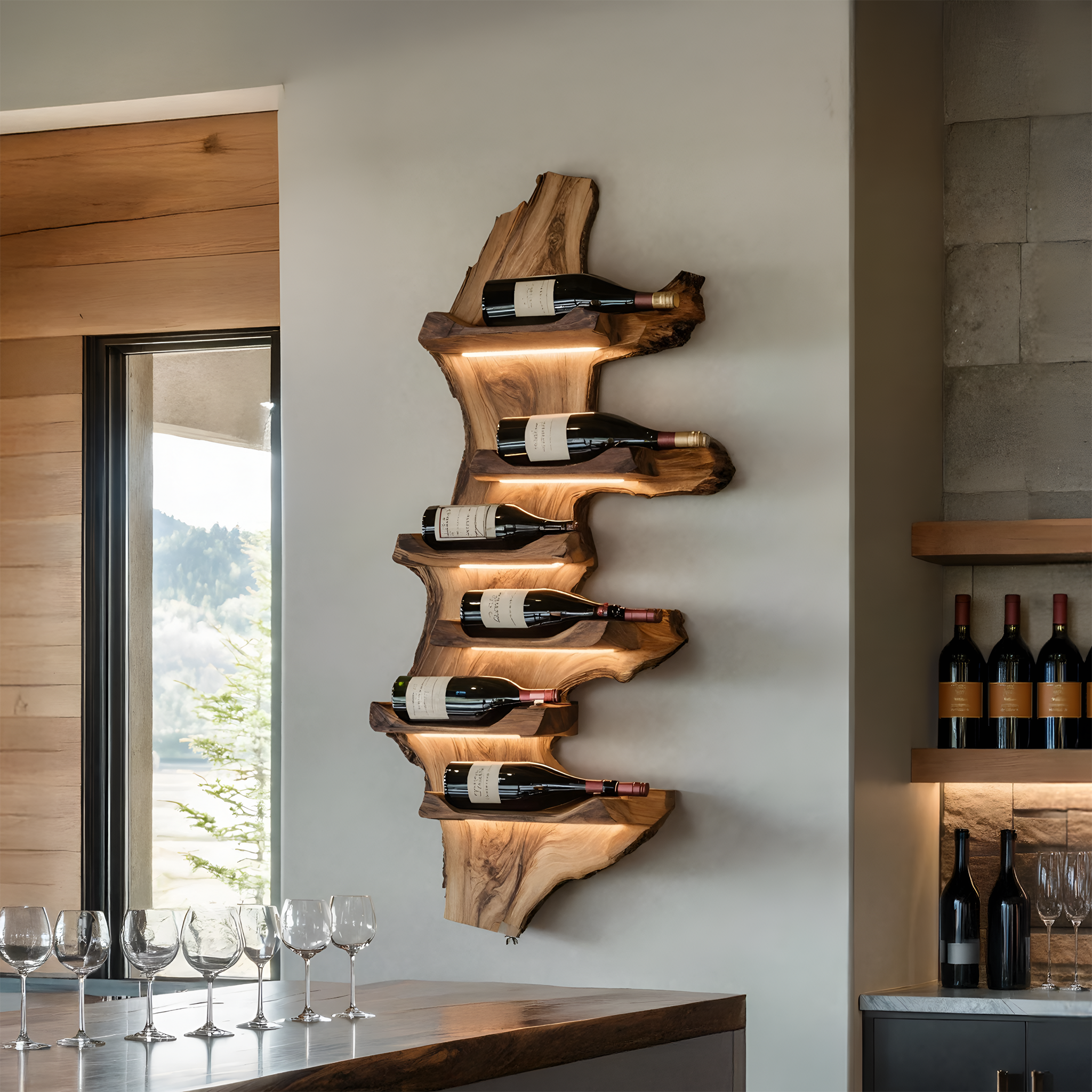 Farmhouse Live Edge Wine Holder For Entryway Furniture Decor SILDTTRWH048