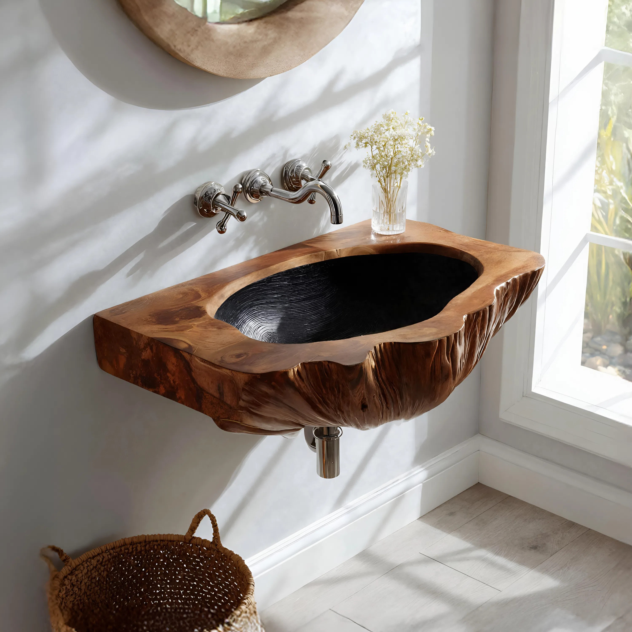 Mid Century Wall Mounted Wooden Bathroom Sink For Unique Bathroom Decor SILDTTNVS057