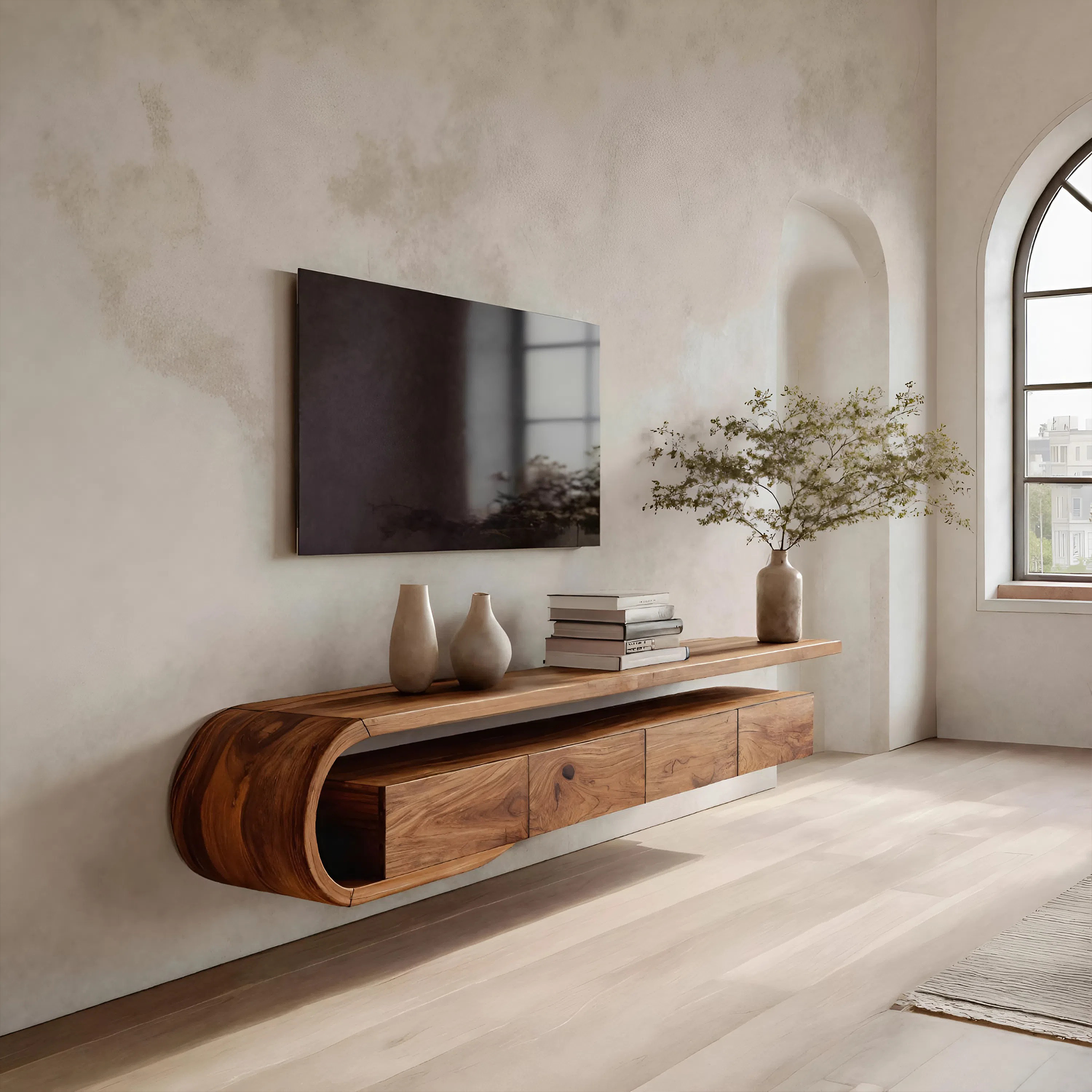 Modern Sculptural Wall Mounted TV Console For Living Room RTTHHNTVC056