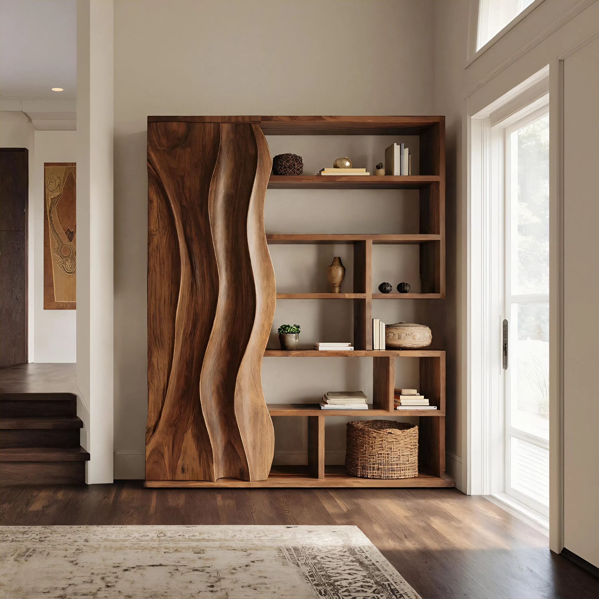 Modern Bookshelf With Wave Door For Home Decor RTTHHNBS087