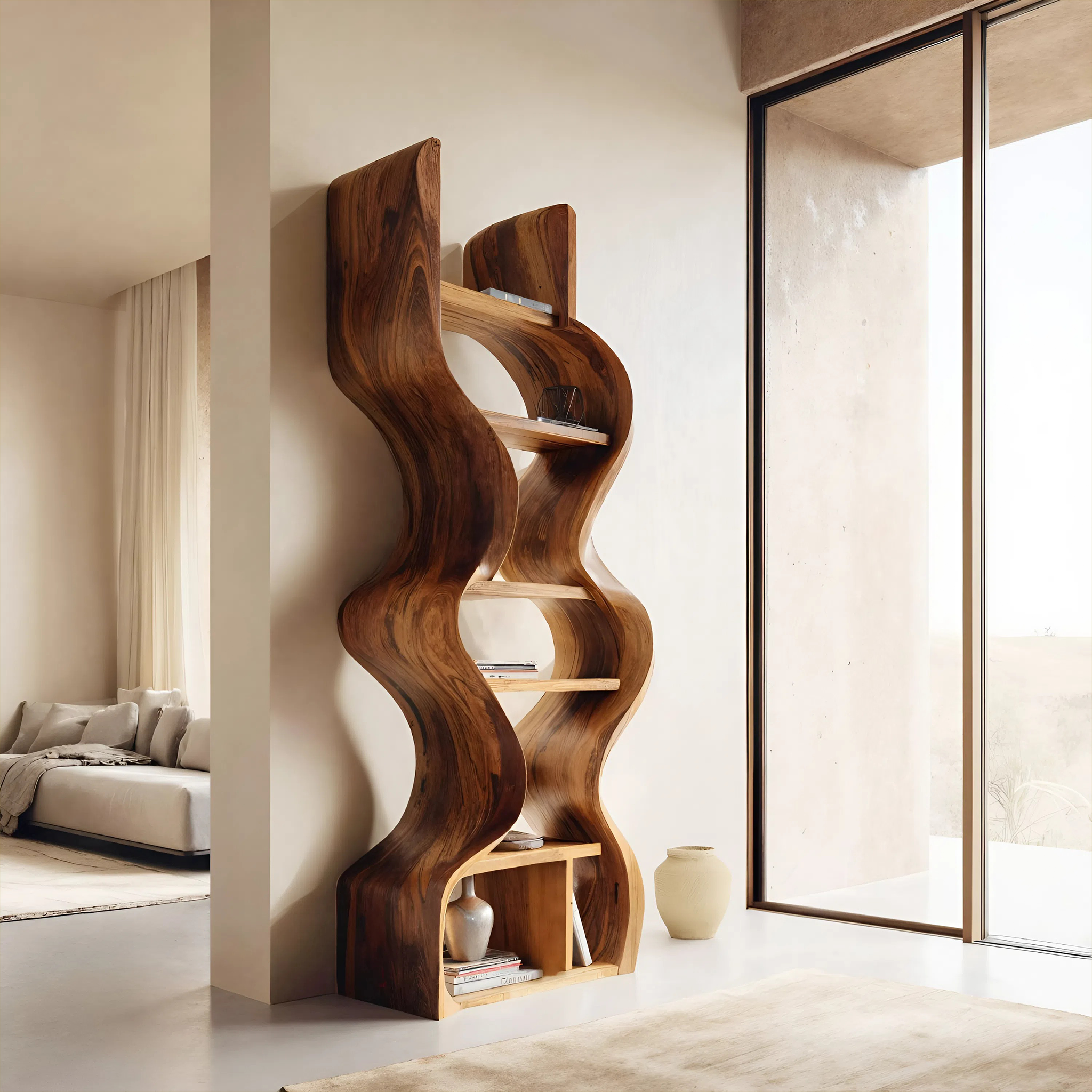 Organic Solid Wood Wall Bookcase For Modern Entryway RTTHHNBS097