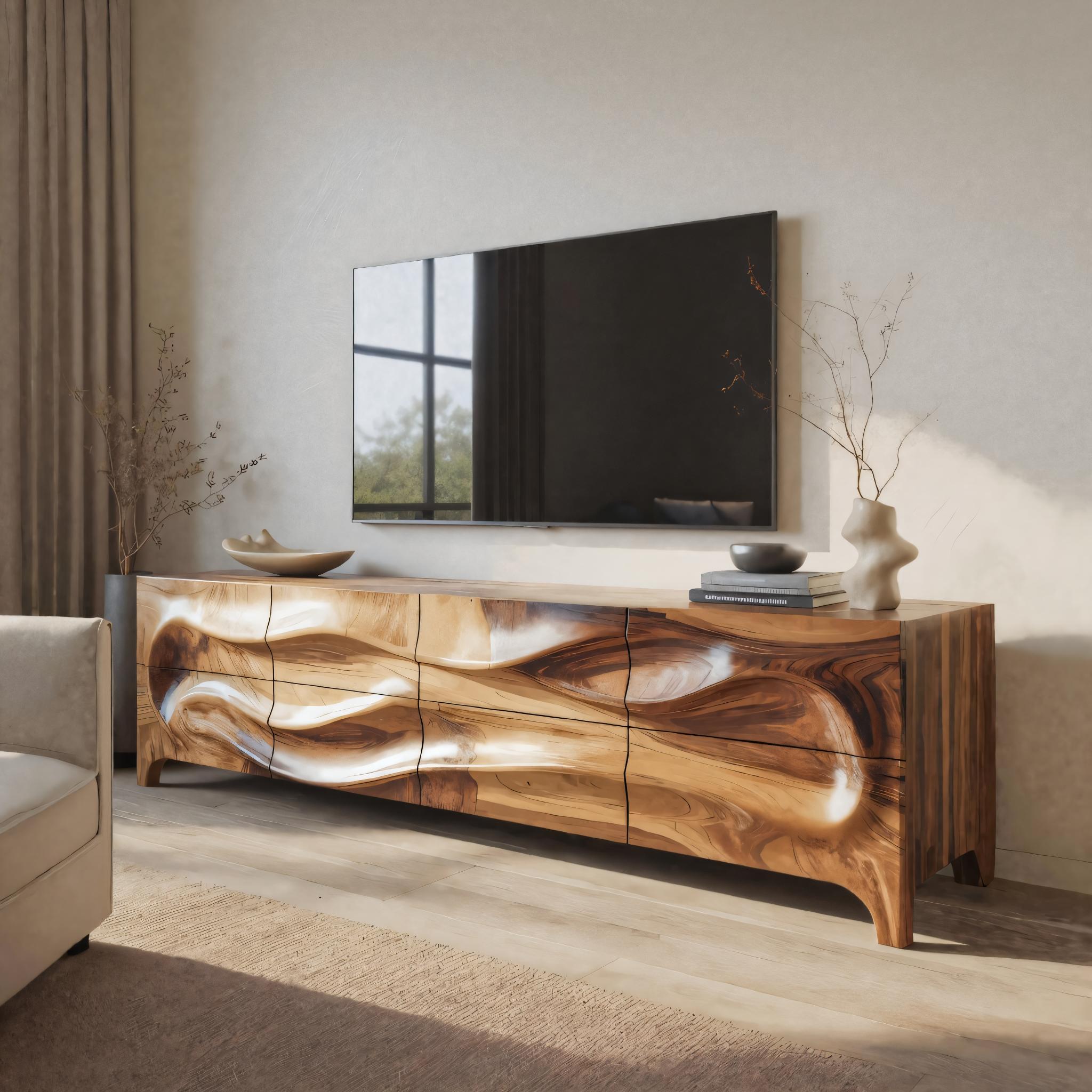 Modern Wood TV Cabinet With Carved Front For Living Interior SITHTTTVC005