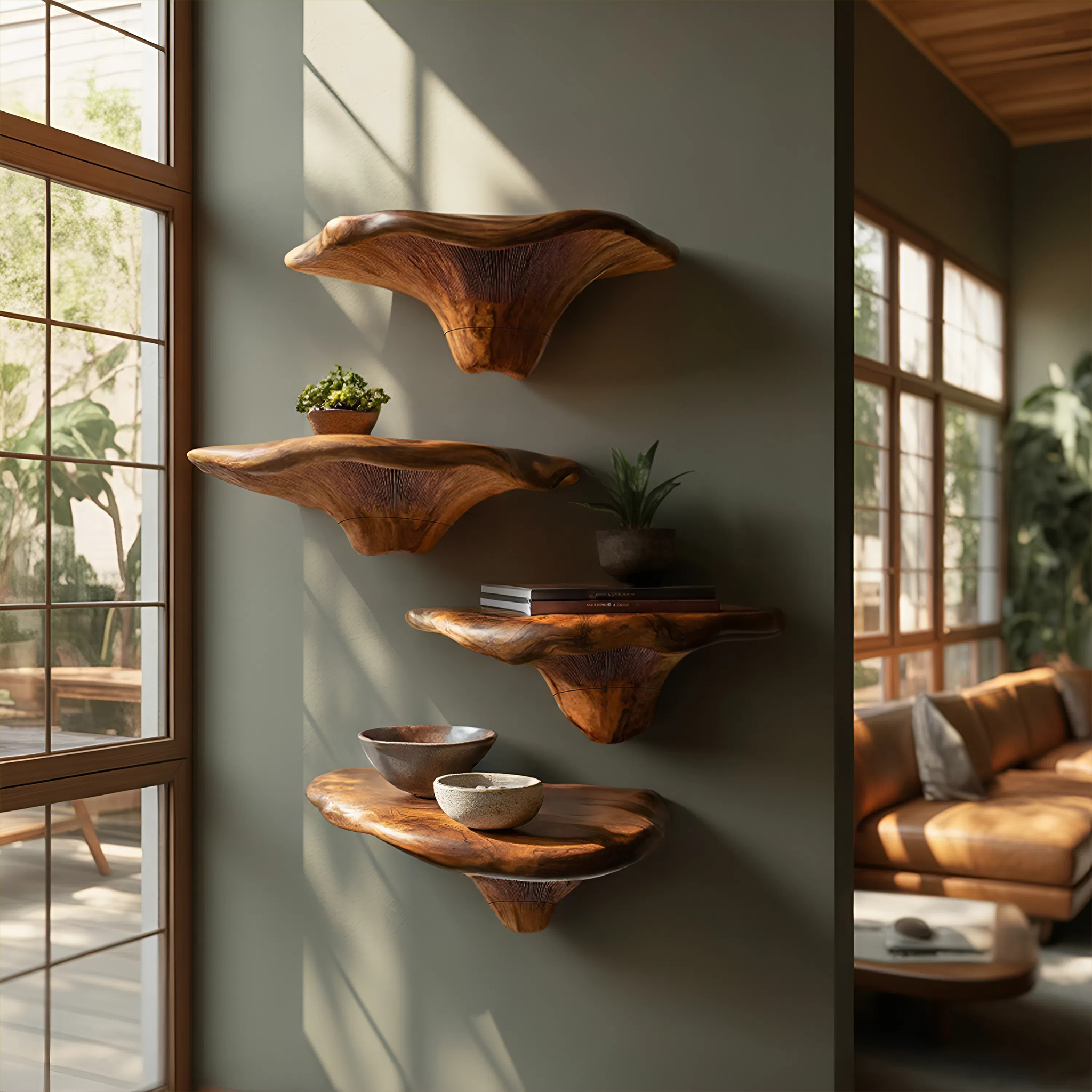 Handcrafted Wooden Live Edge Mushroom Shelf For Furniture Decor SILDTTRMR007