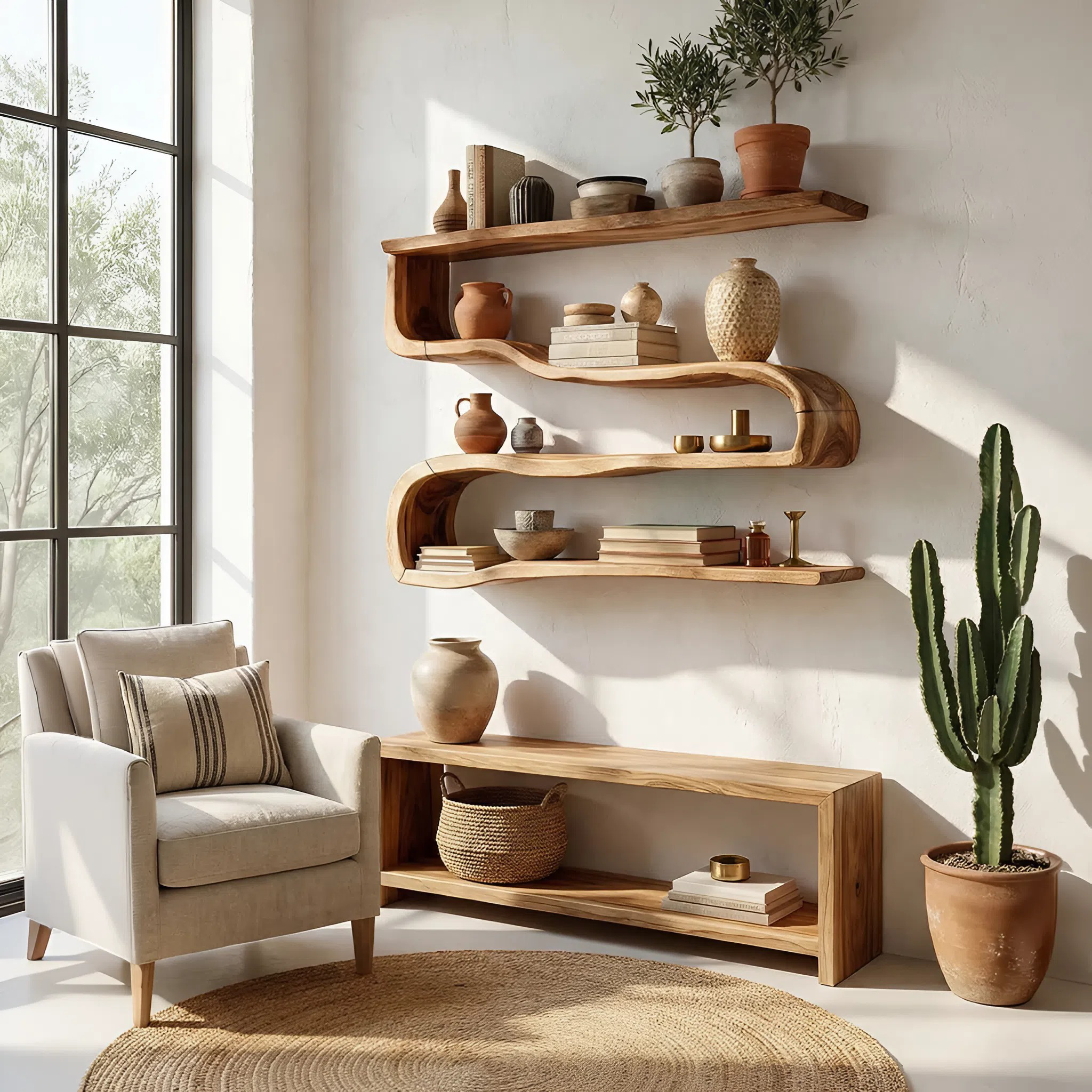 Modern Wooden Shelving Unit For Living Room Wall Storage SILDTTRWMS021
