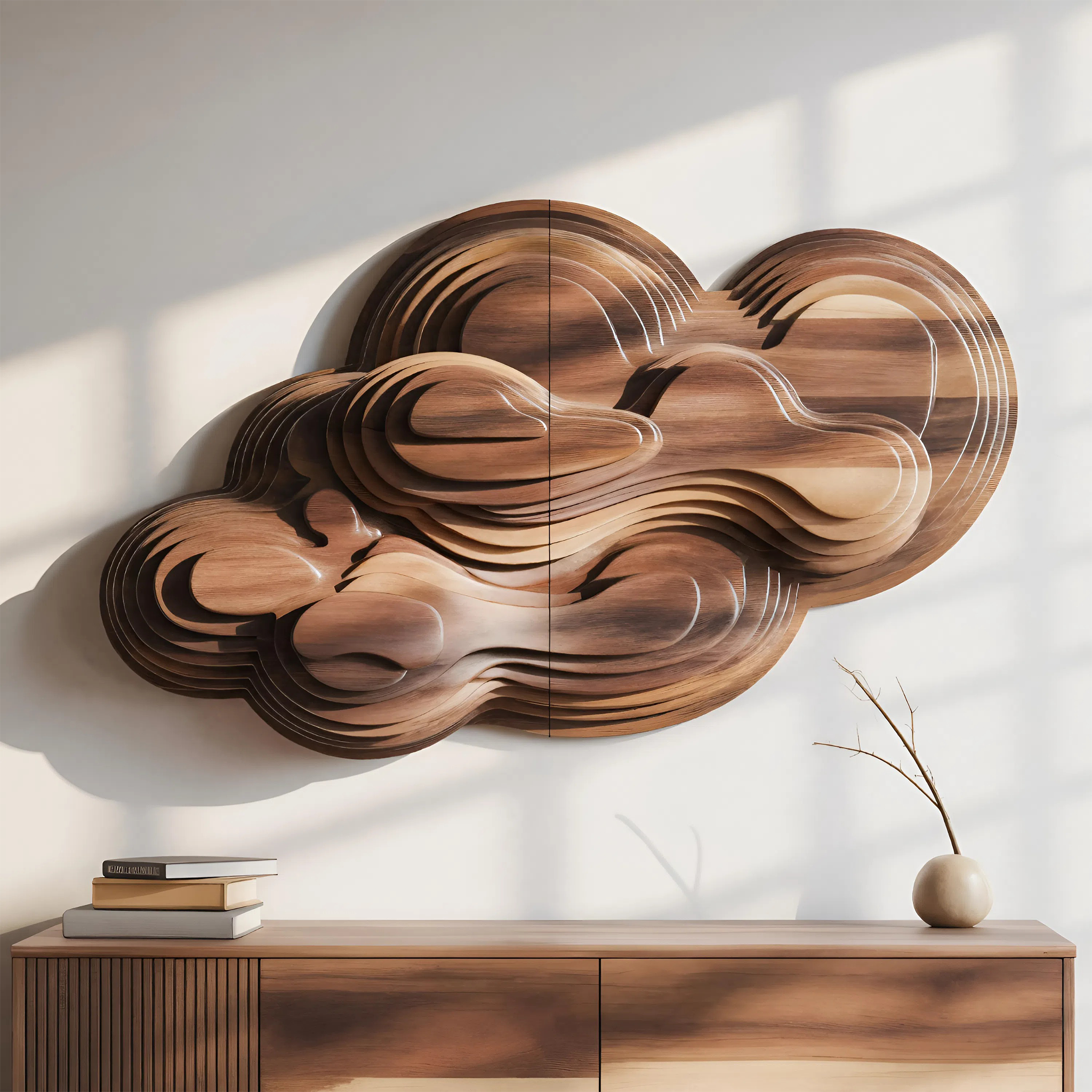 Organic Cloud Wall Sculpture With Layered Design For Bedroom SITHTTWA007