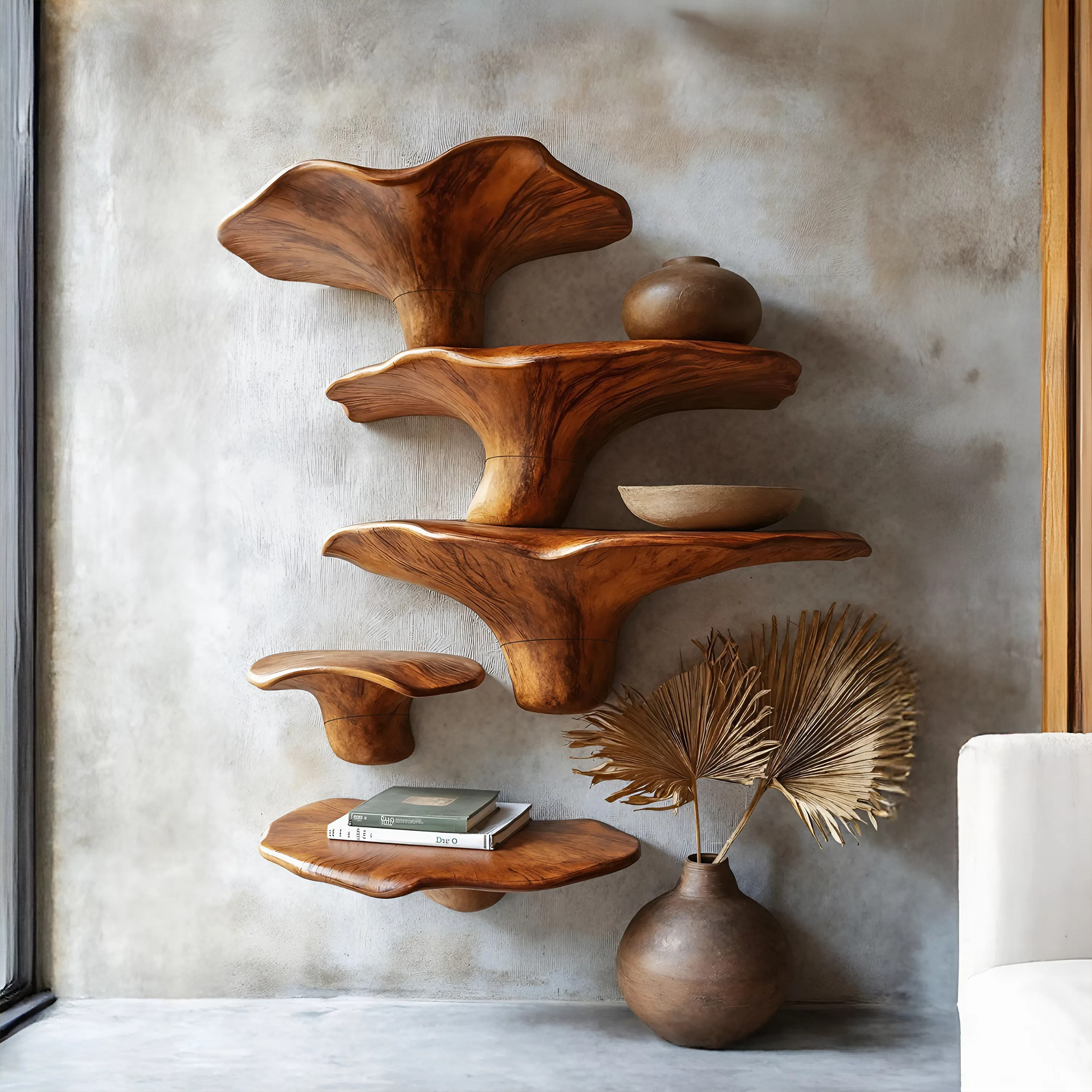 Modern Solid Wood Mushroom Shelf For Entryway Design And Display SILDTTRMR008