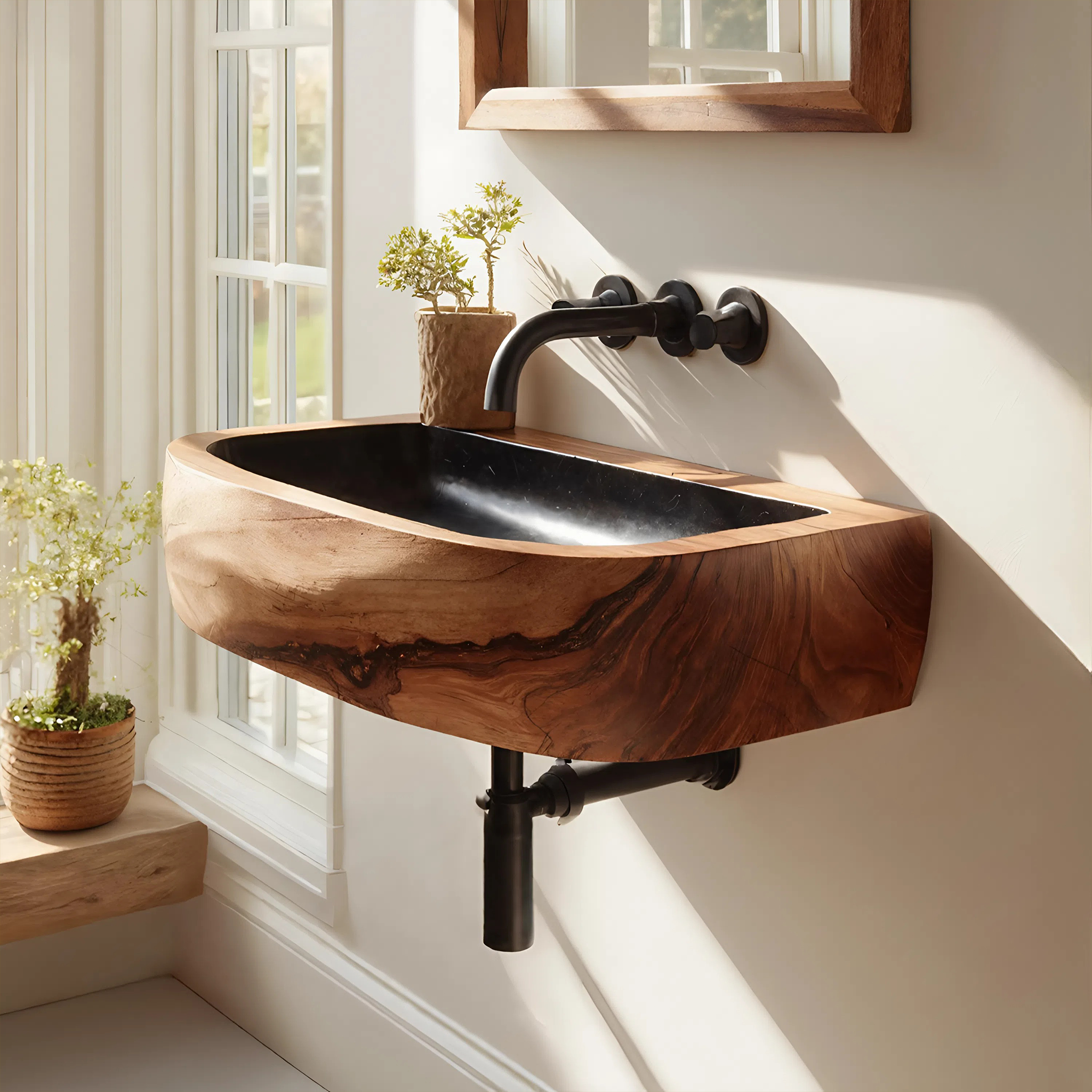 Mid Century Wall Mounted Wooden Bathroom Sink For Modern Bathroom Decor SILDTTNVS029