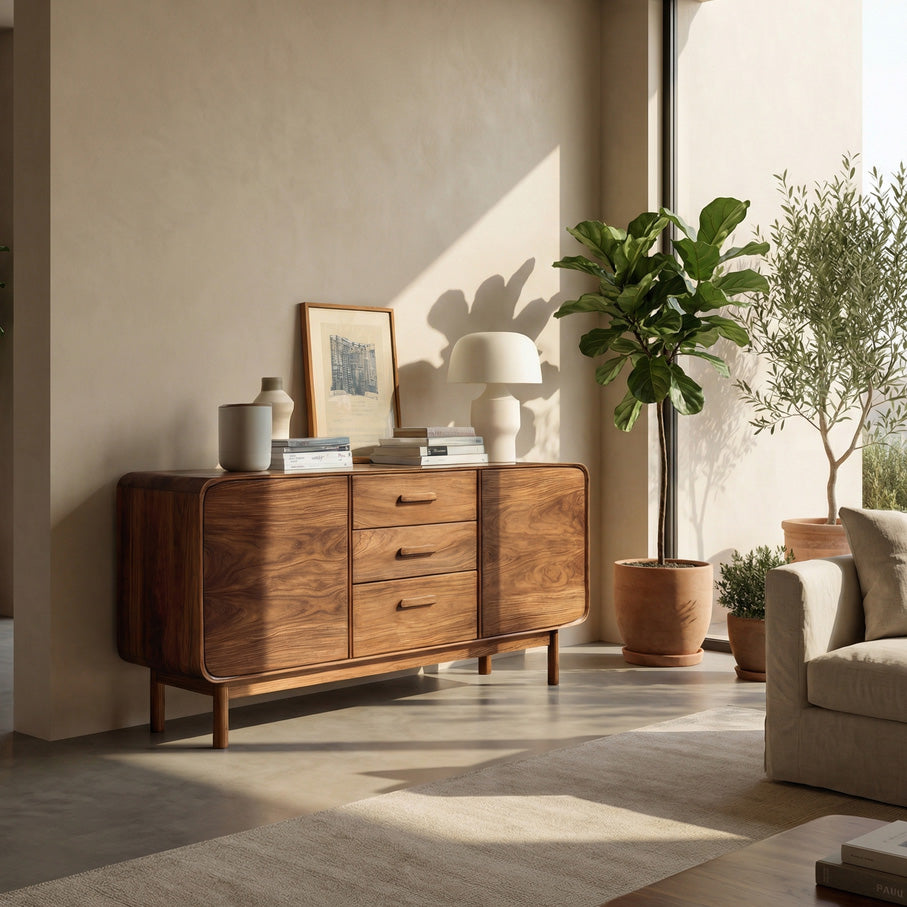 Modern Organic Sideboard With Center Drawers For Living Room RTTHHNSD017