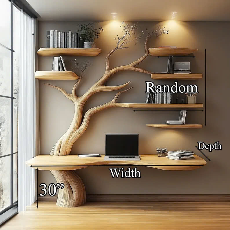 Rustic Narrow Floating Live Edge Side Table Tree Bookshelf Gift For Living Room SINLCS048